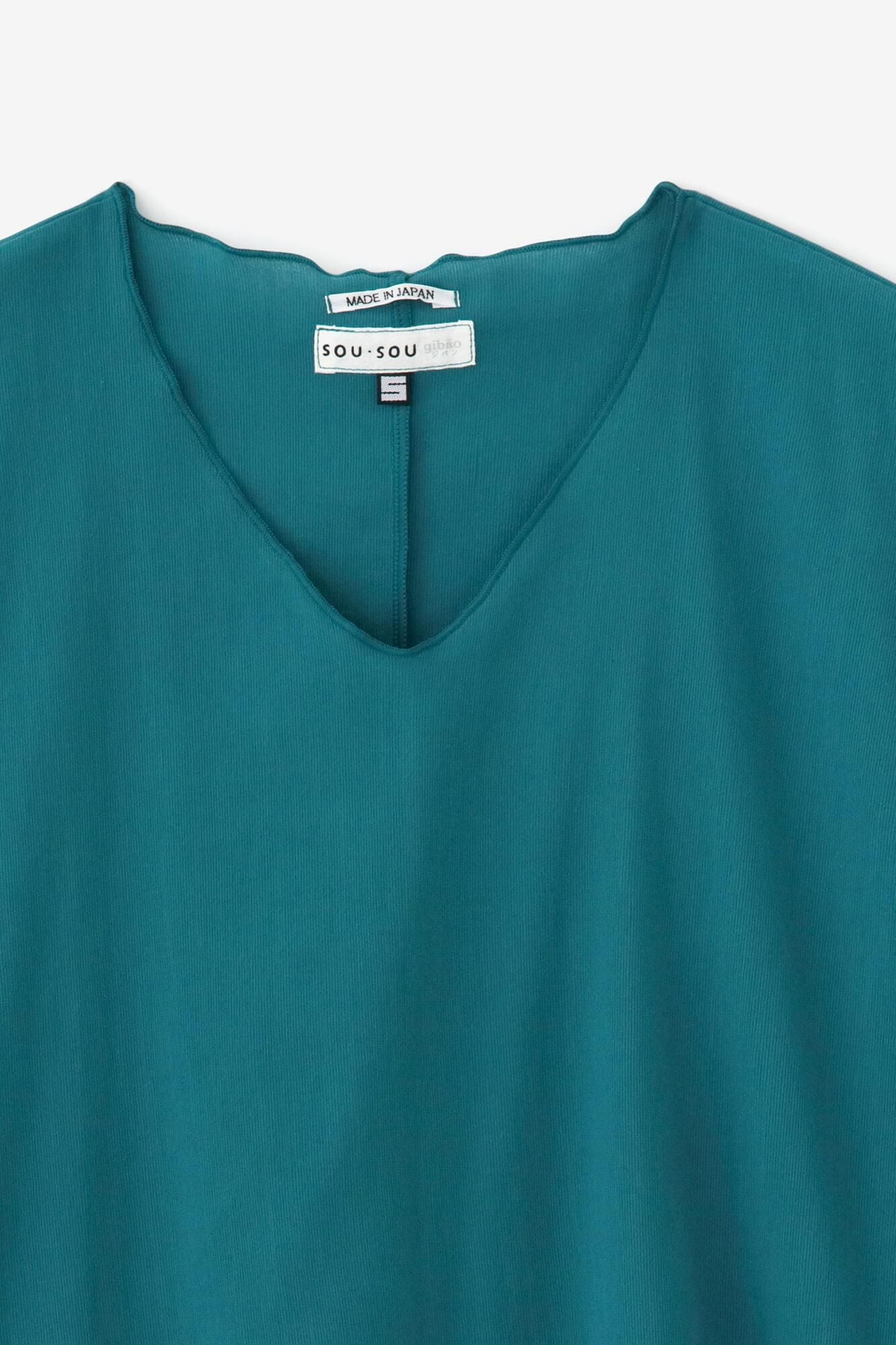 高島縮棉 40/40 短袖上衣/海綠色