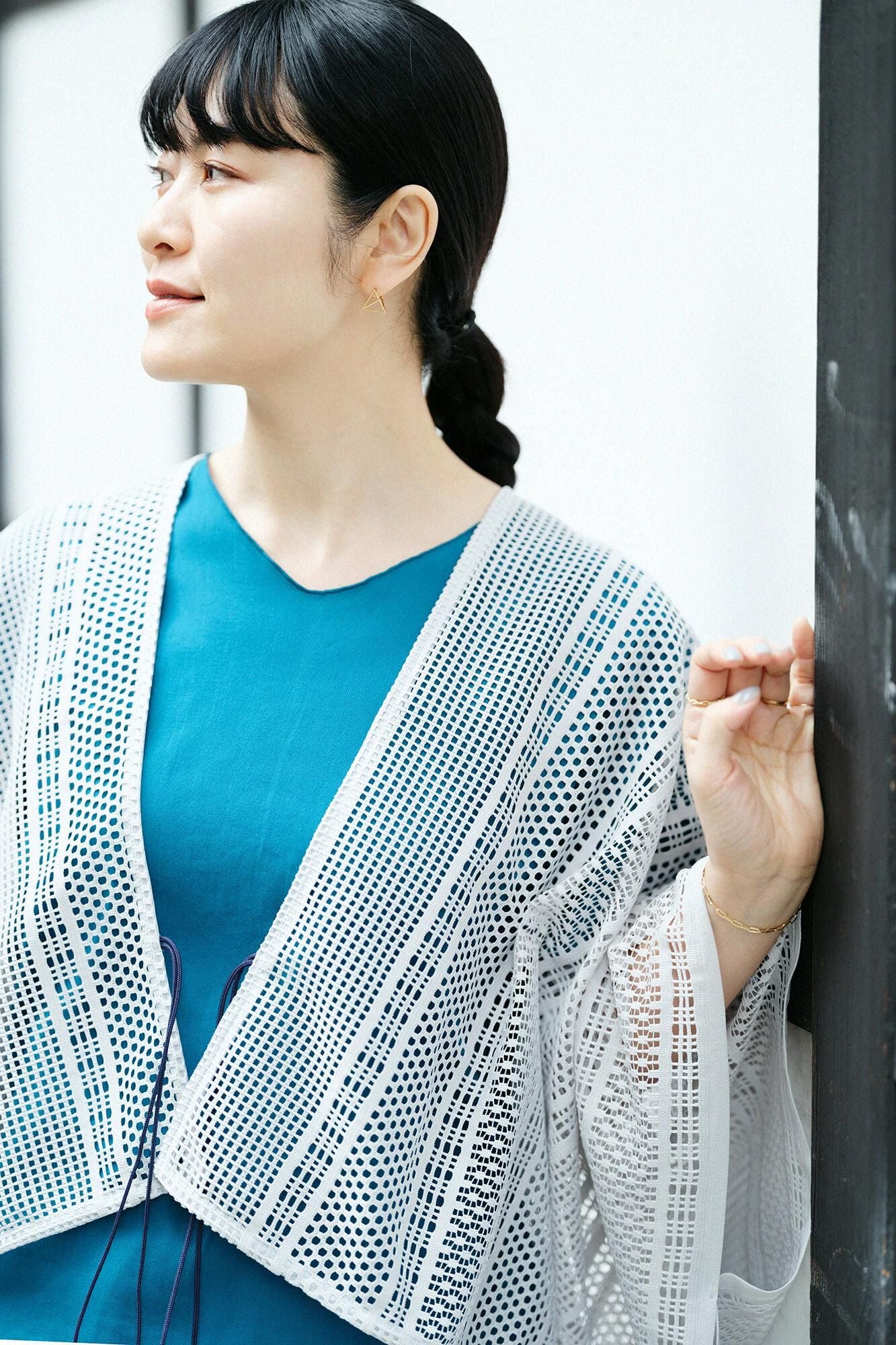 高島縮棉 40/40 短袖上衣/海綠色