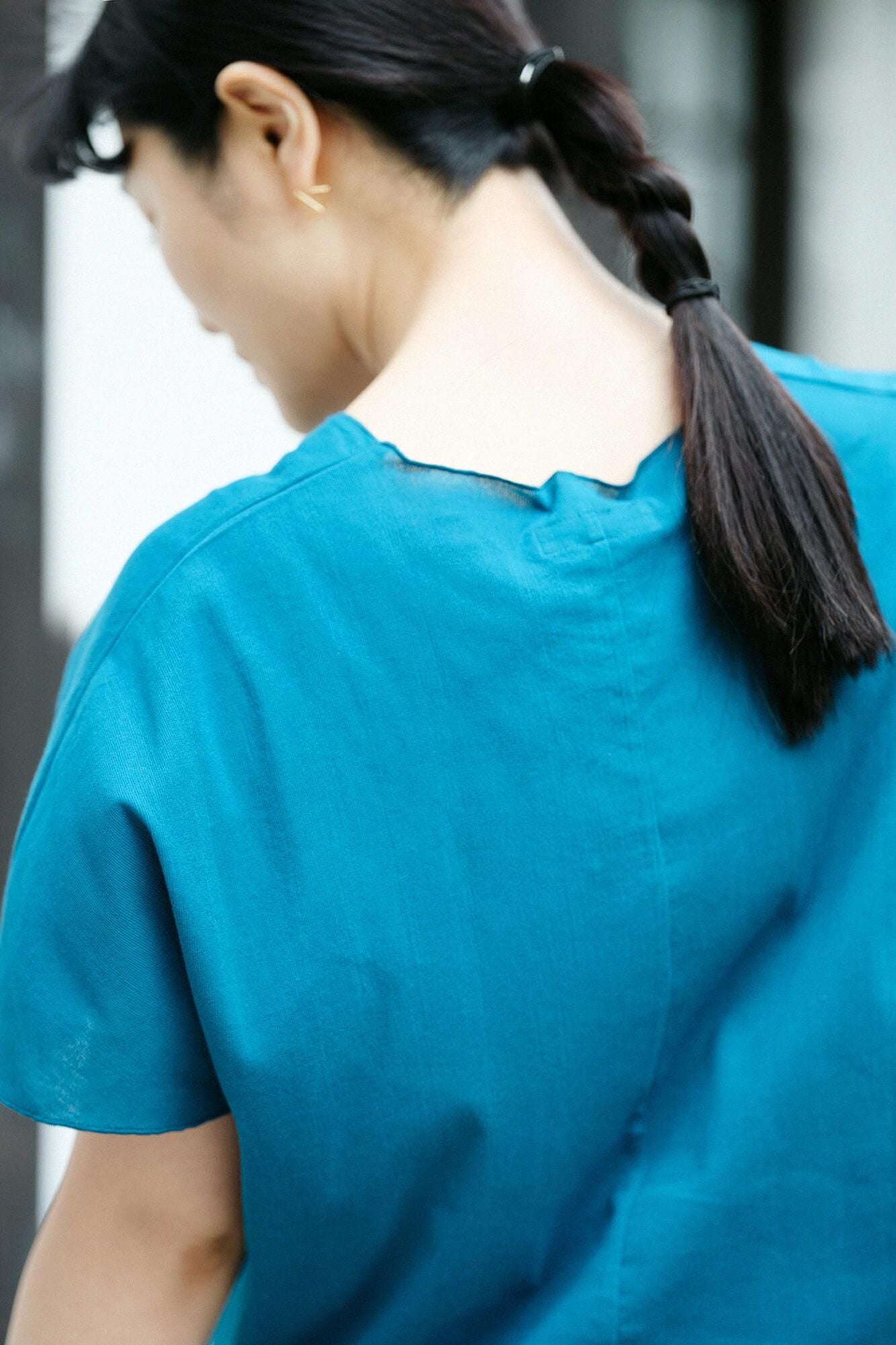 高島縮棉 40/40 短袖上衣/海綠色