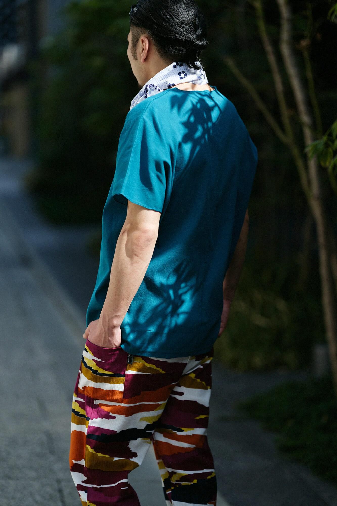 高島縮棉 40/40 短袖上衣/海綠色