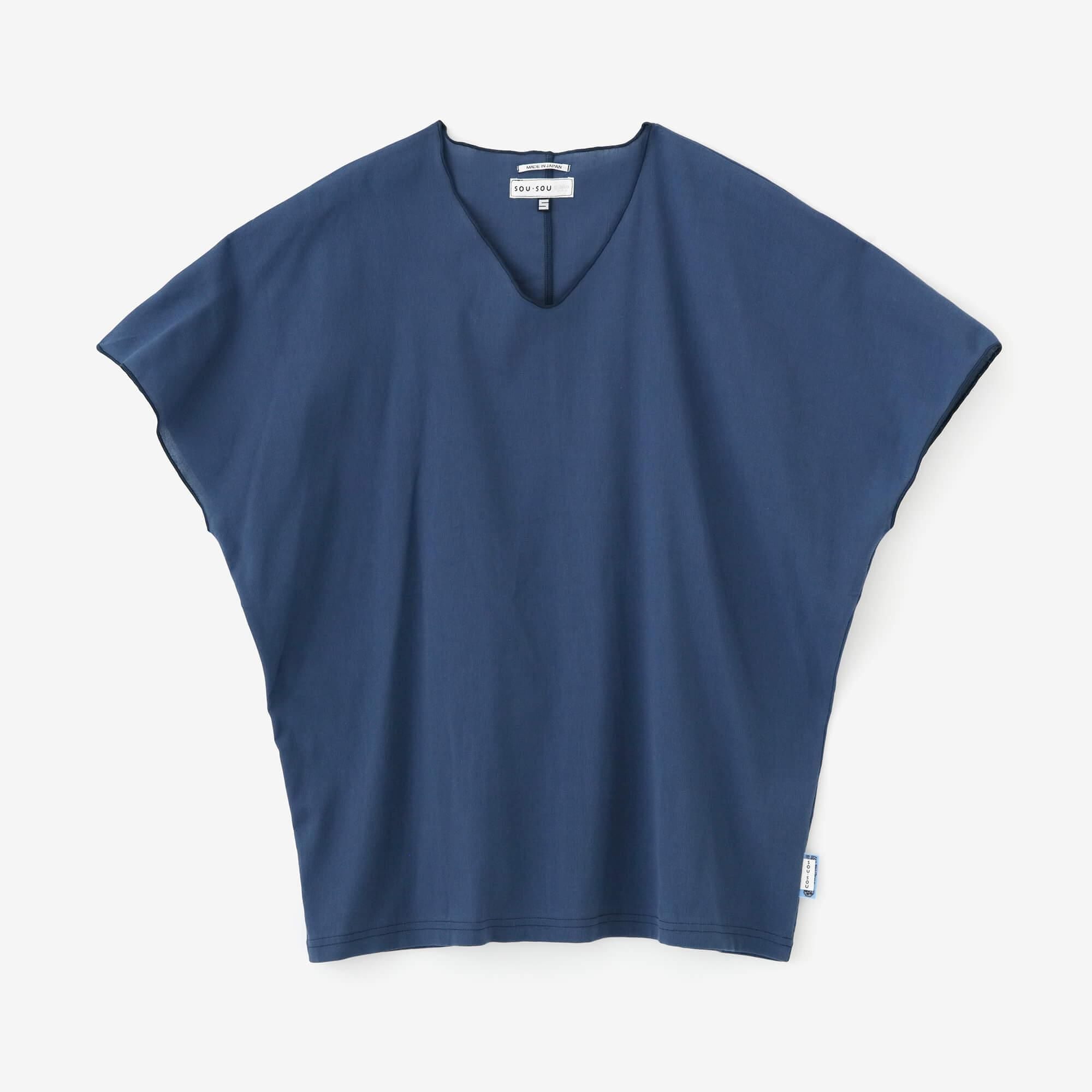 高島縮棉 40/40 短袖上衣/灰藍色