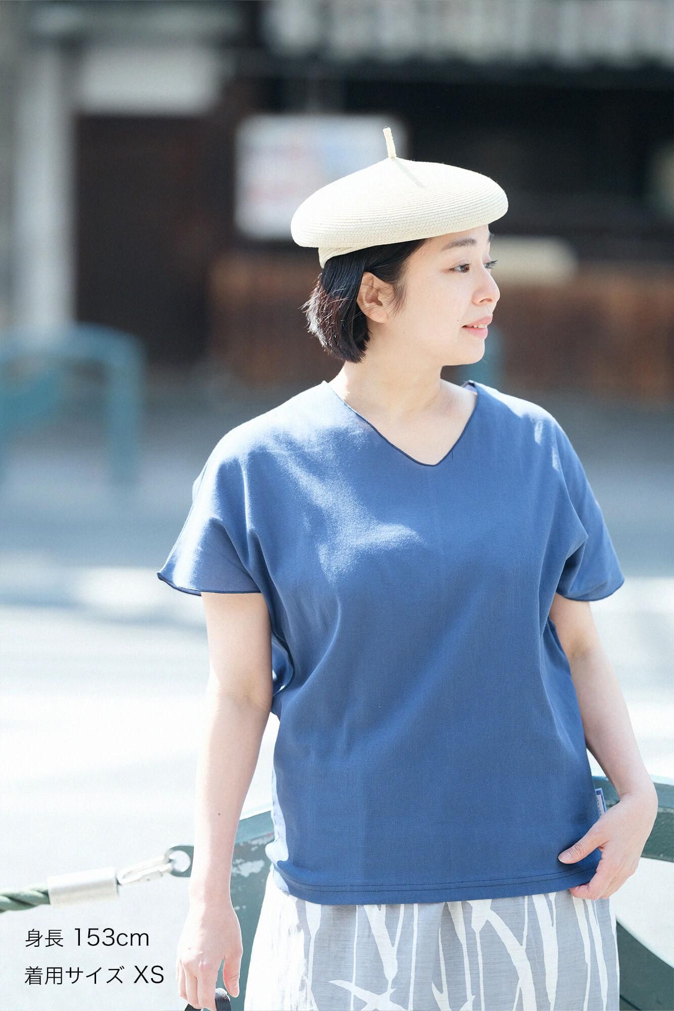 高島縮棉 40/40 短袖上衣/灰藍色