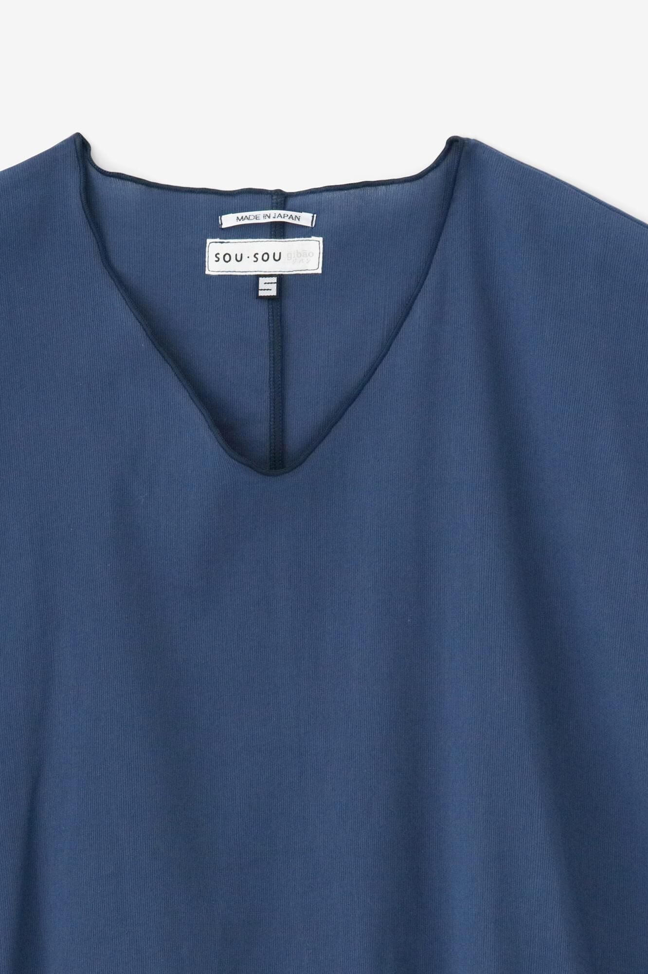 高島縮棉 40/40 短袖上衣/灰藍色