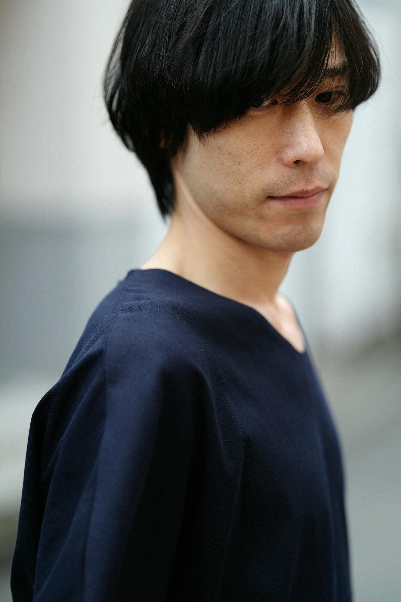 高島縮棉 40/40 短袖上衣/藍黑色