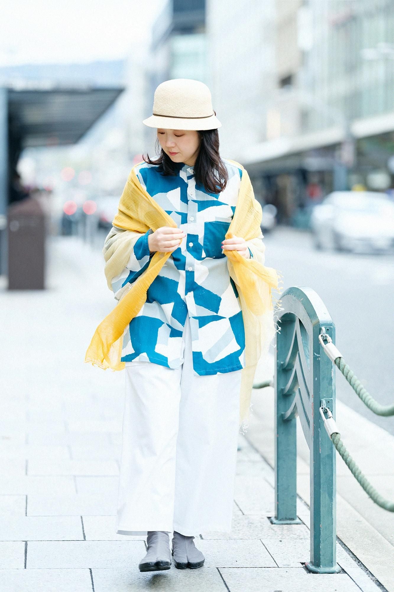 田端紮染 披肩/分層染 淡黄色×泥黄色