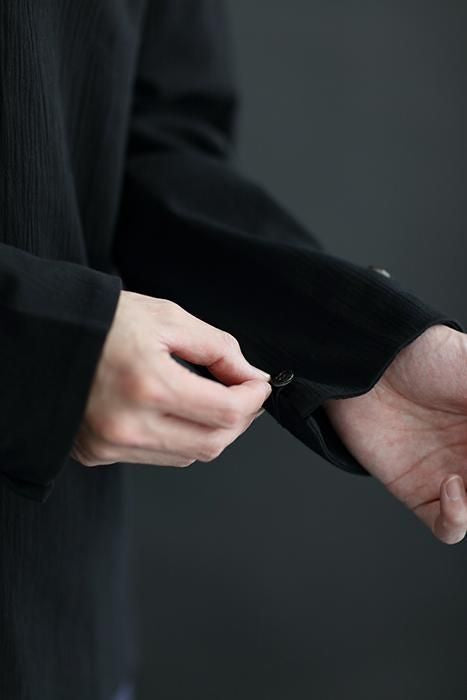 高島縮棉 20/20 筒形袖襯衫/黑色