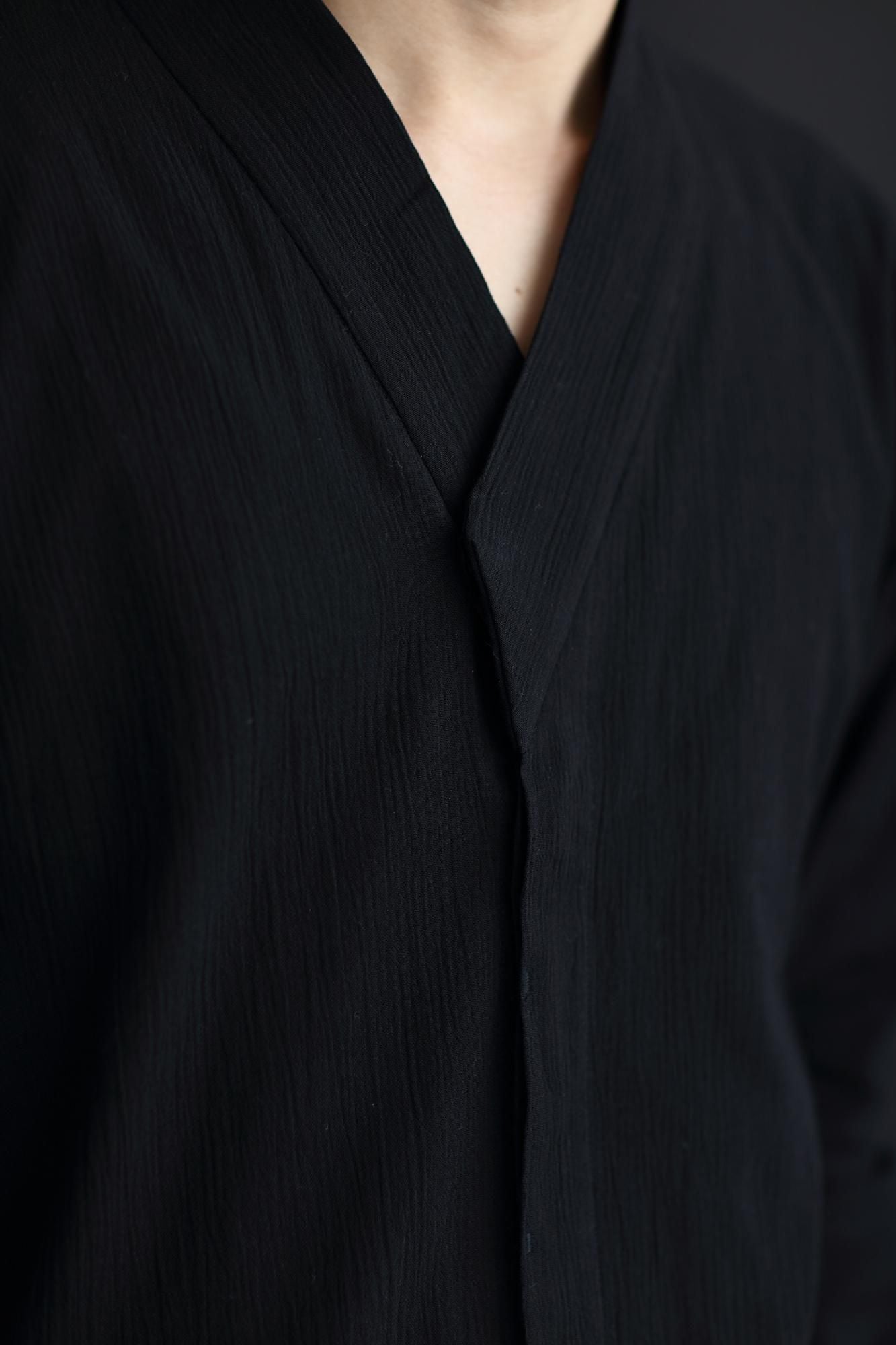 高島縮棉 20/20 筒形袖襯衫/黑色