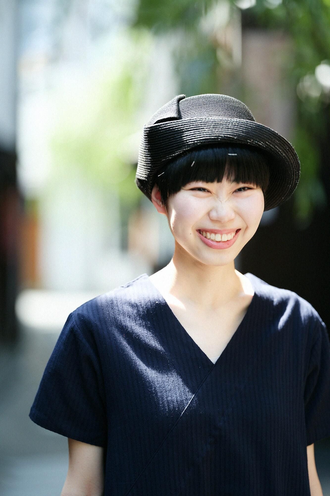 Chizimi Cotton 40/20 Akiha V-neck Short Sleeve Dress / Dark Blue