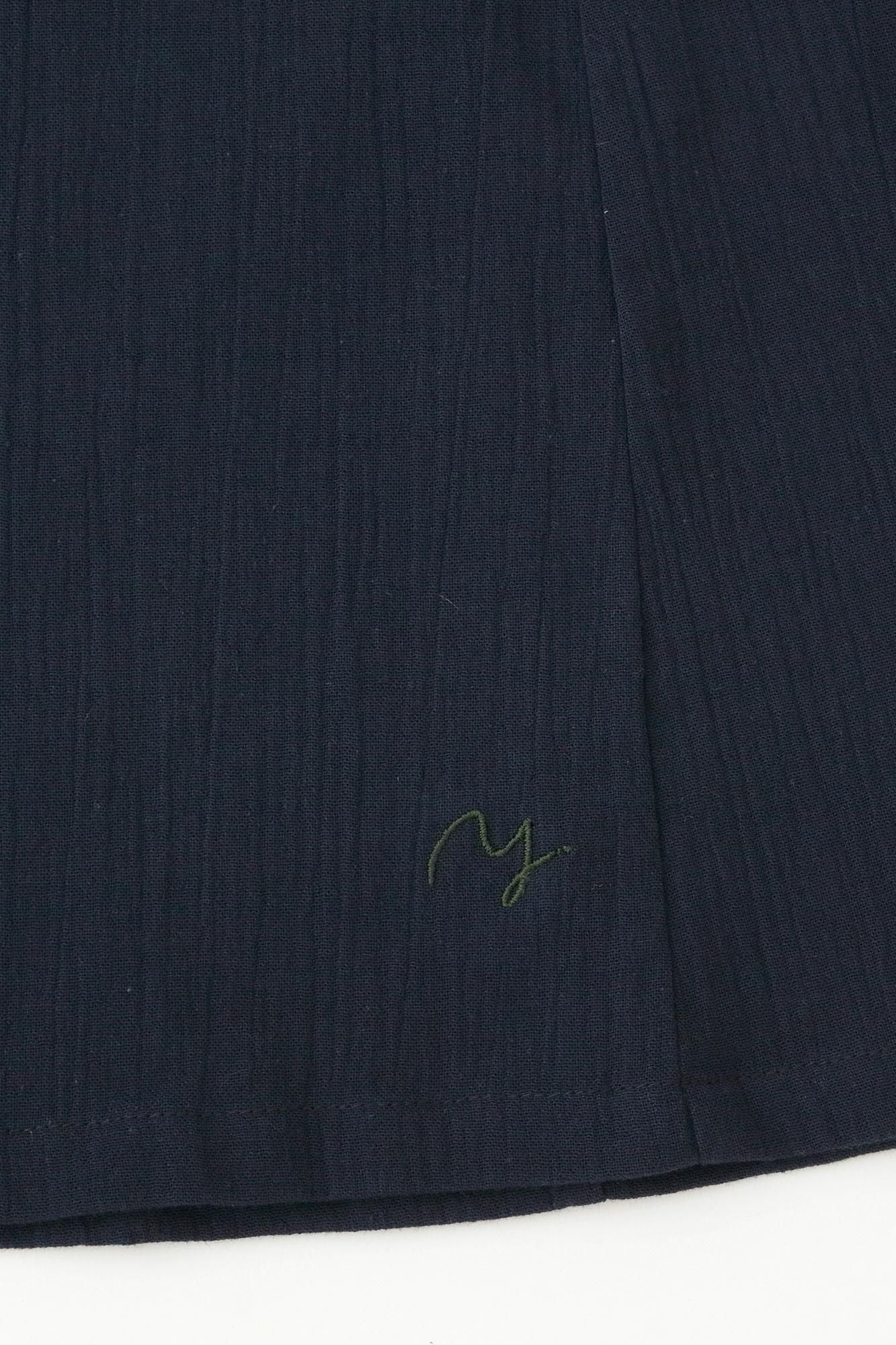 Chizimi Cotton 20/20 Long-sleeved Dress / Dark Blue