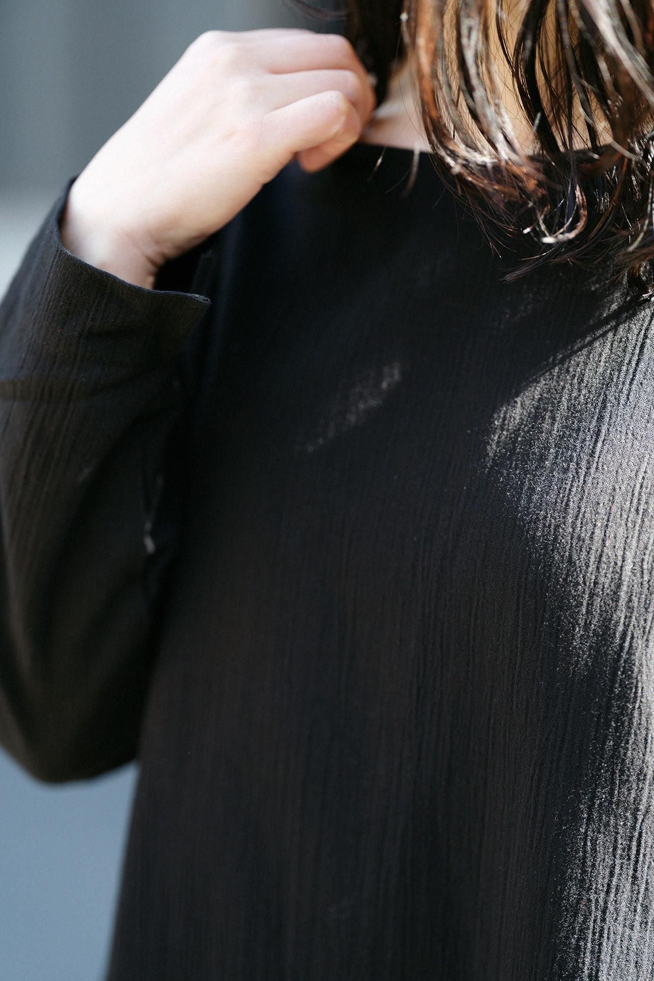 高島縮棉 20/20長袖連身裙/黑色