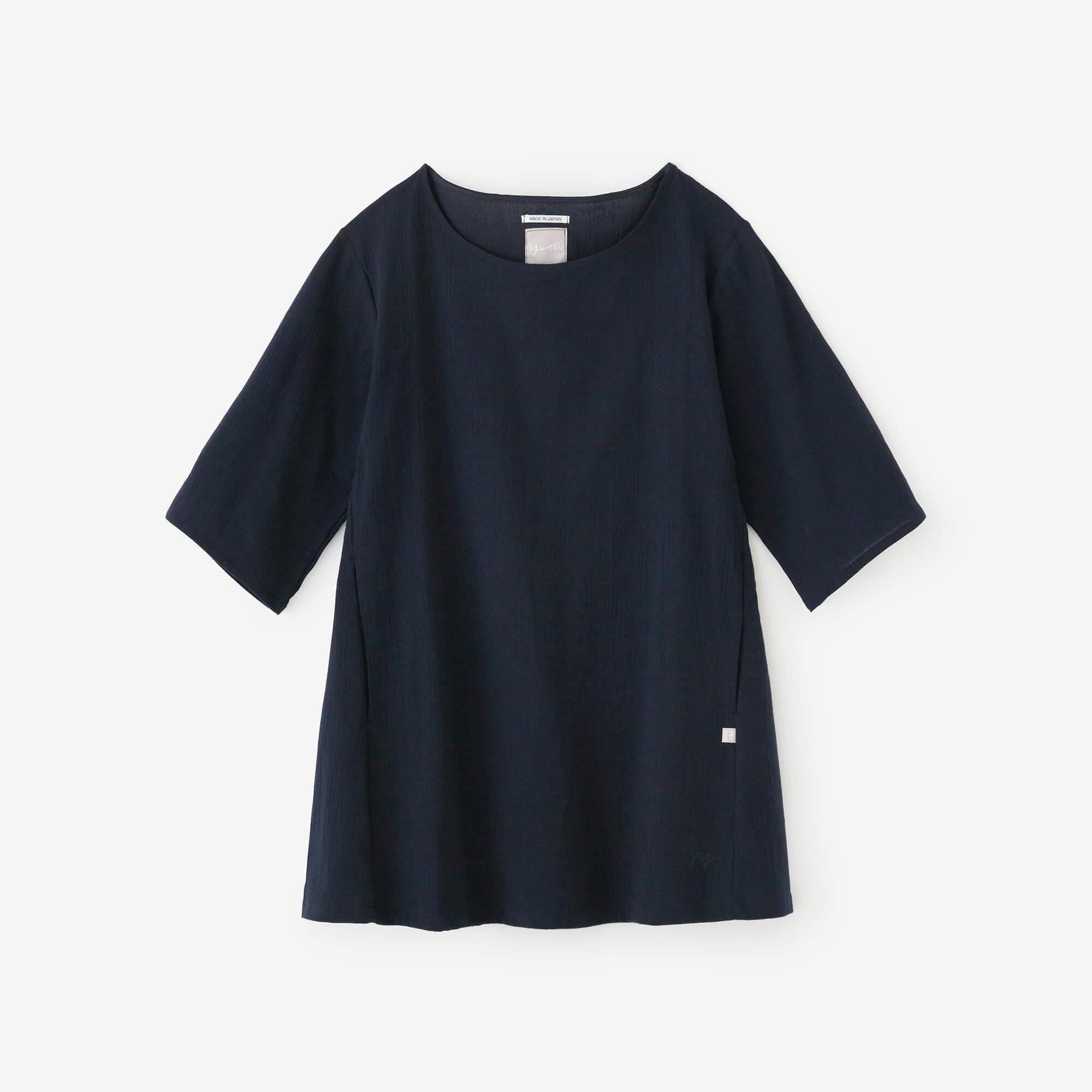 Chizimi Cotton 20/20 Elbow Length Sleeve Tunic / Dark Blue