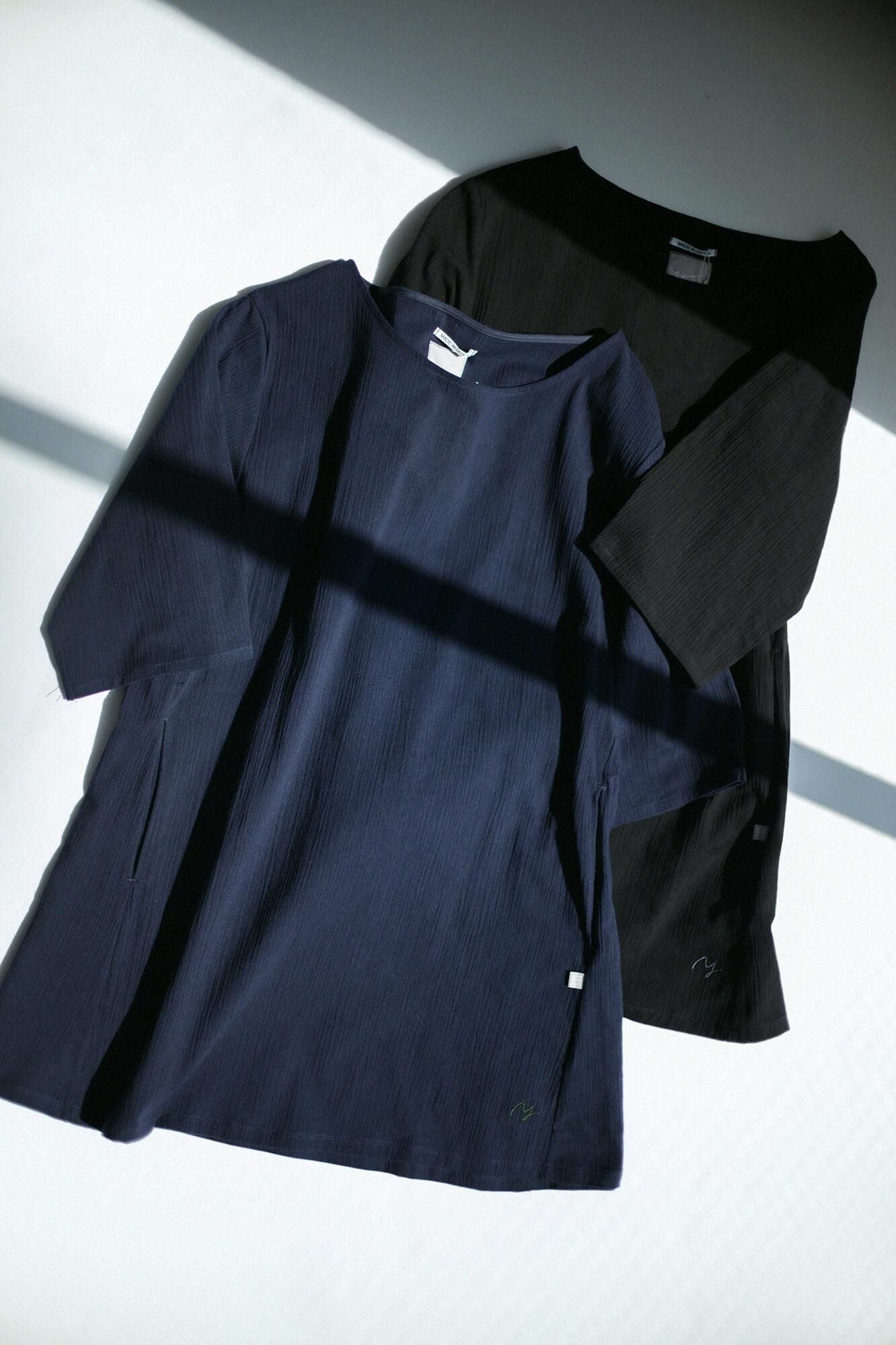 Chizimi Cotton 20/20 Elbow Length Sleeve Tunic / Dark Blue