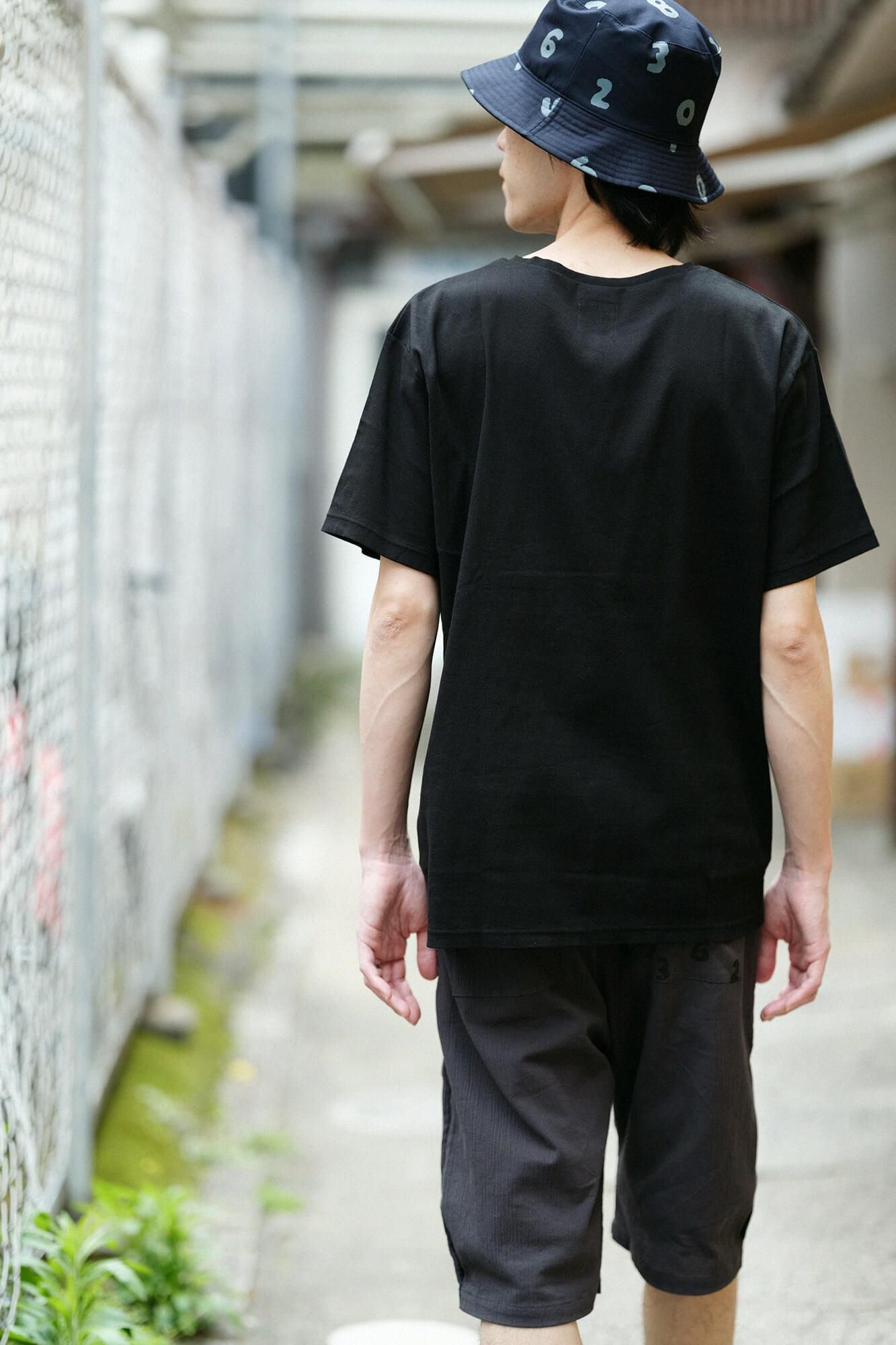 高島縮棉 40/40短袖口袋T-shirt /黑色× SO-SU-U十數 昆