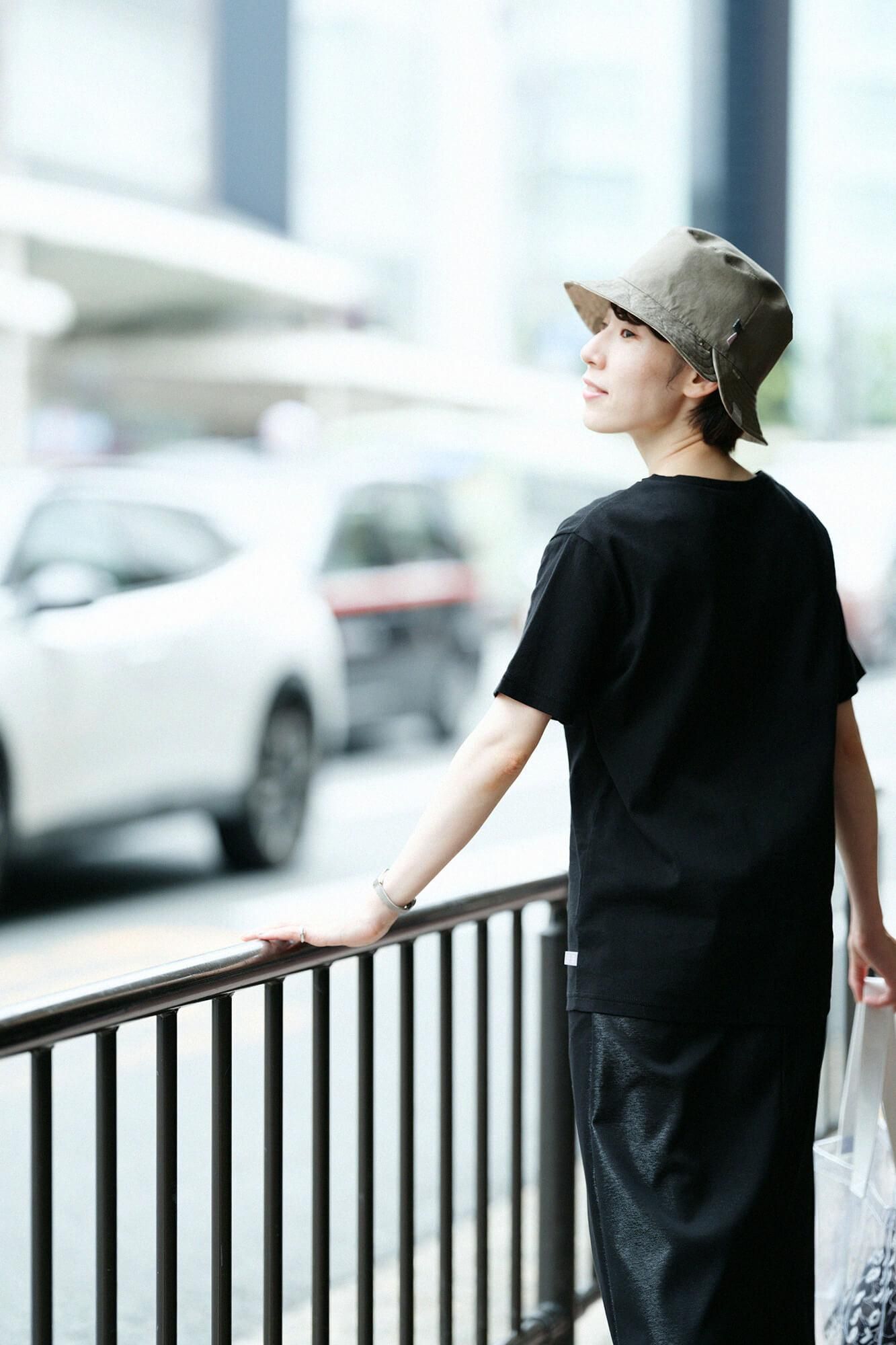 高島縮棉 40/40短袖口袋T-shirt /黑色× SO-SU-U十數 昆