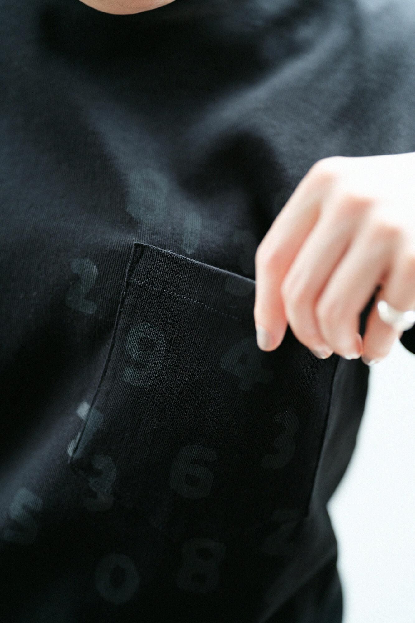 高島縮棉 40/40短袖口袋T-shirt /黑色× SO-SU-U十數 昆