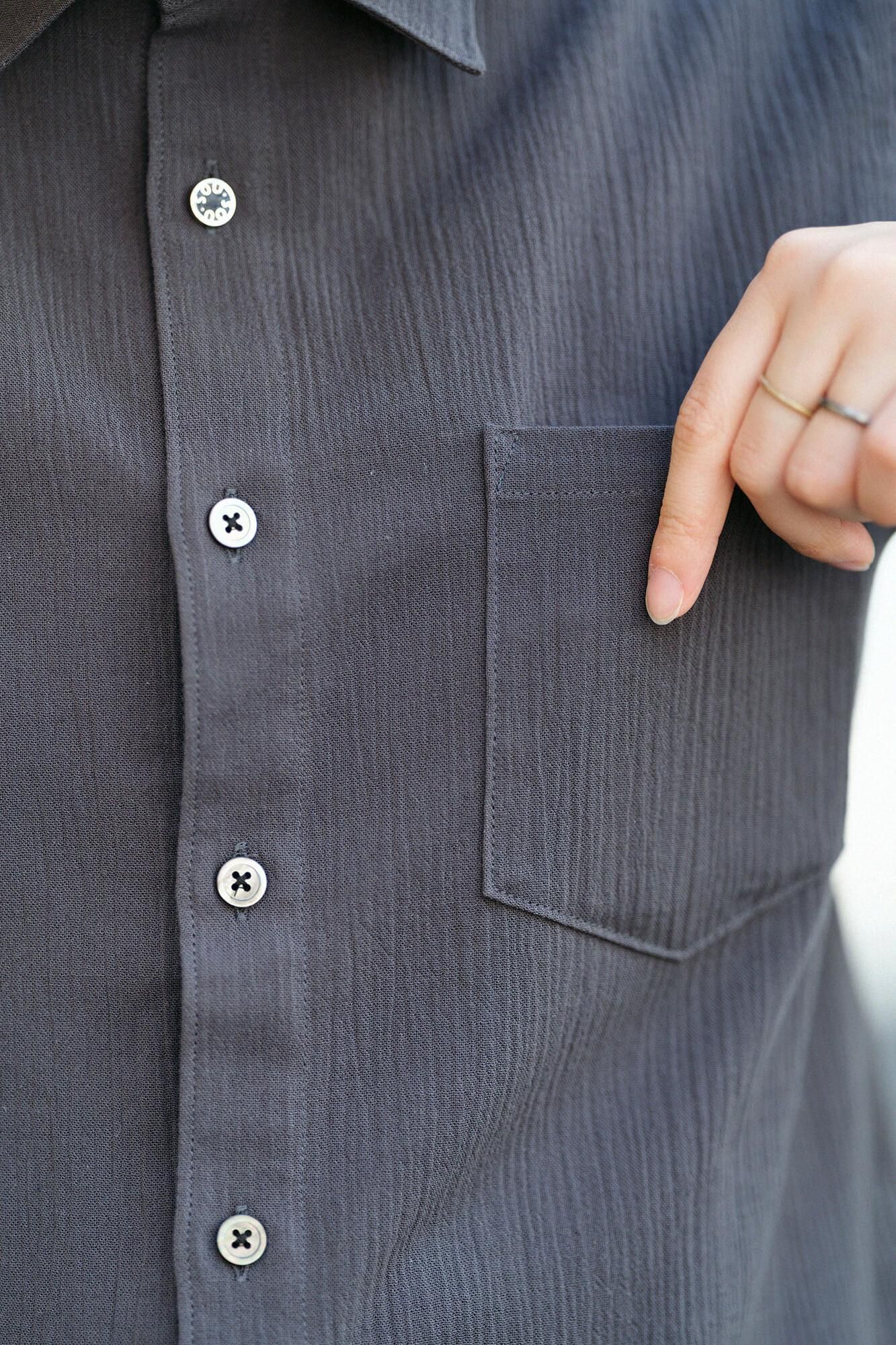 高島縮棉 20/20 短袖襯衫/深鉛色