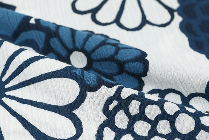 高島縮棉 20/20 藍捺染 圓弧袖長方形洋裝/金襴緞子