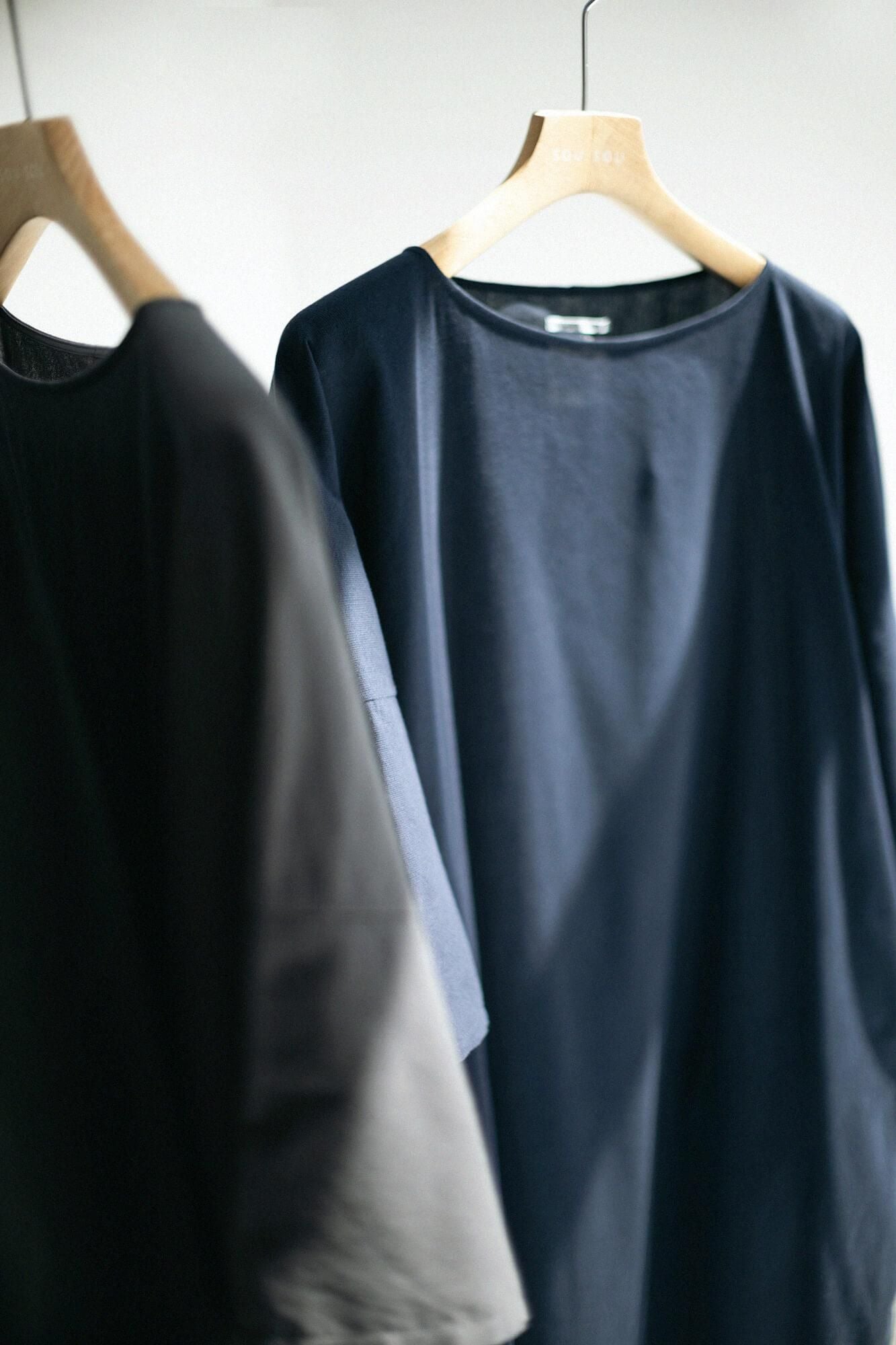 高島縮棉 40/40 寬袖船領 長版上衣/藍黑色