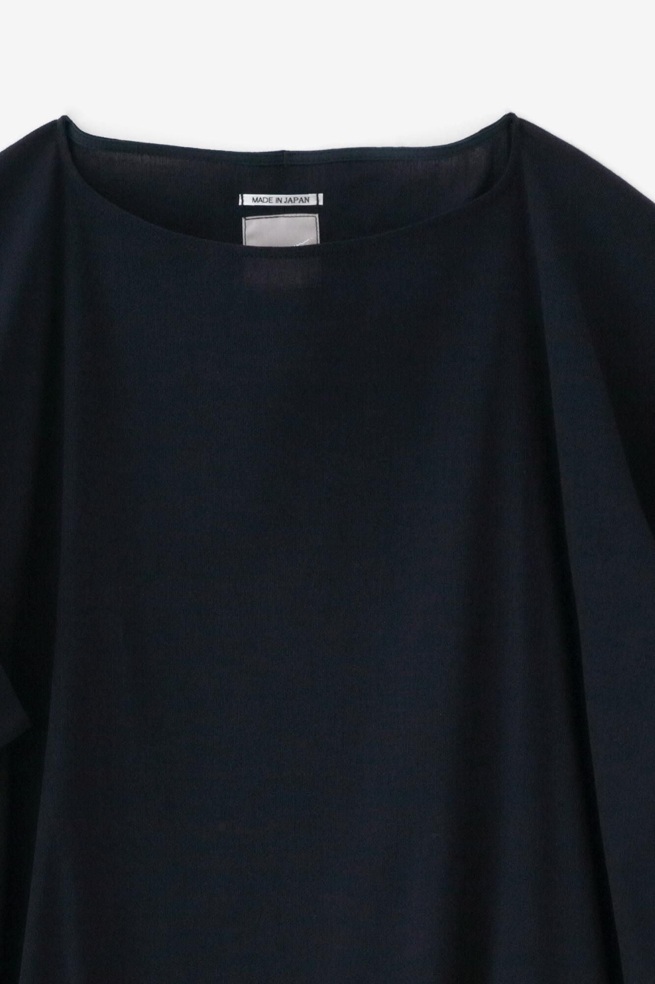 高島縮棉 40/40 寬袖船領 長版上衣/藍黑色