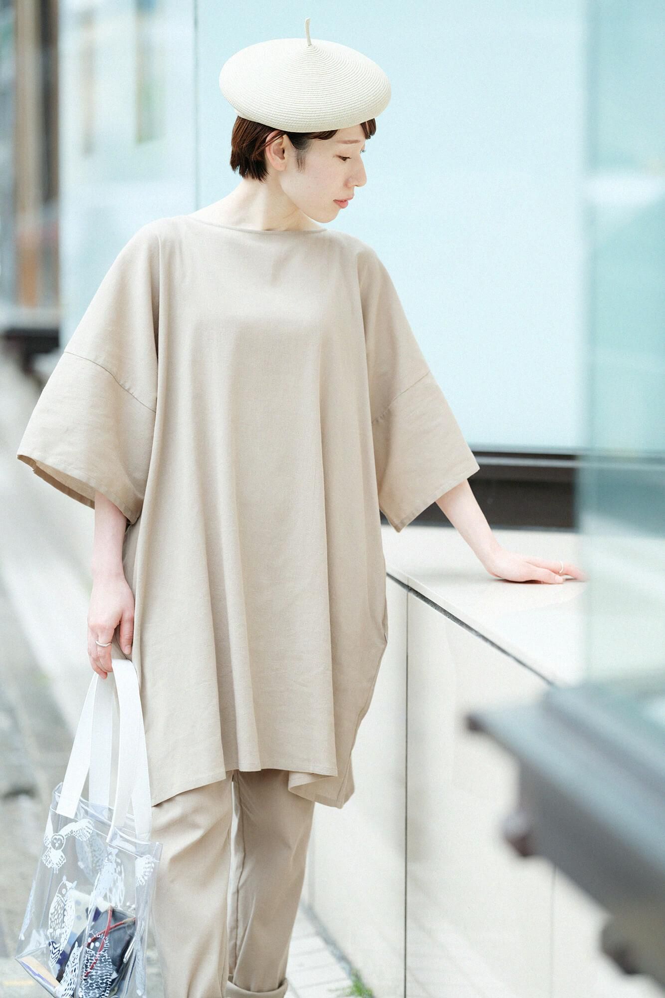 takashima chiku 40/40扁平袖船脖子上衣/白色雪橇