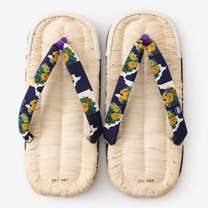 草履涼鞋 茶竹/花衣