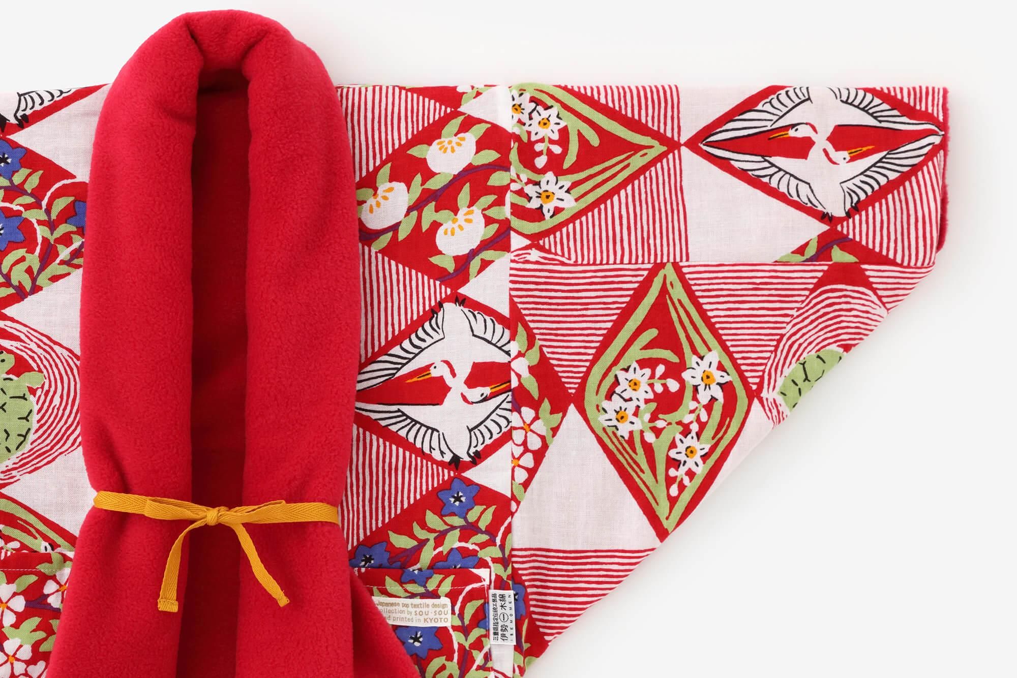 ●플리스 어린이 모지리 소데/빨간색×이와이비시츠나기