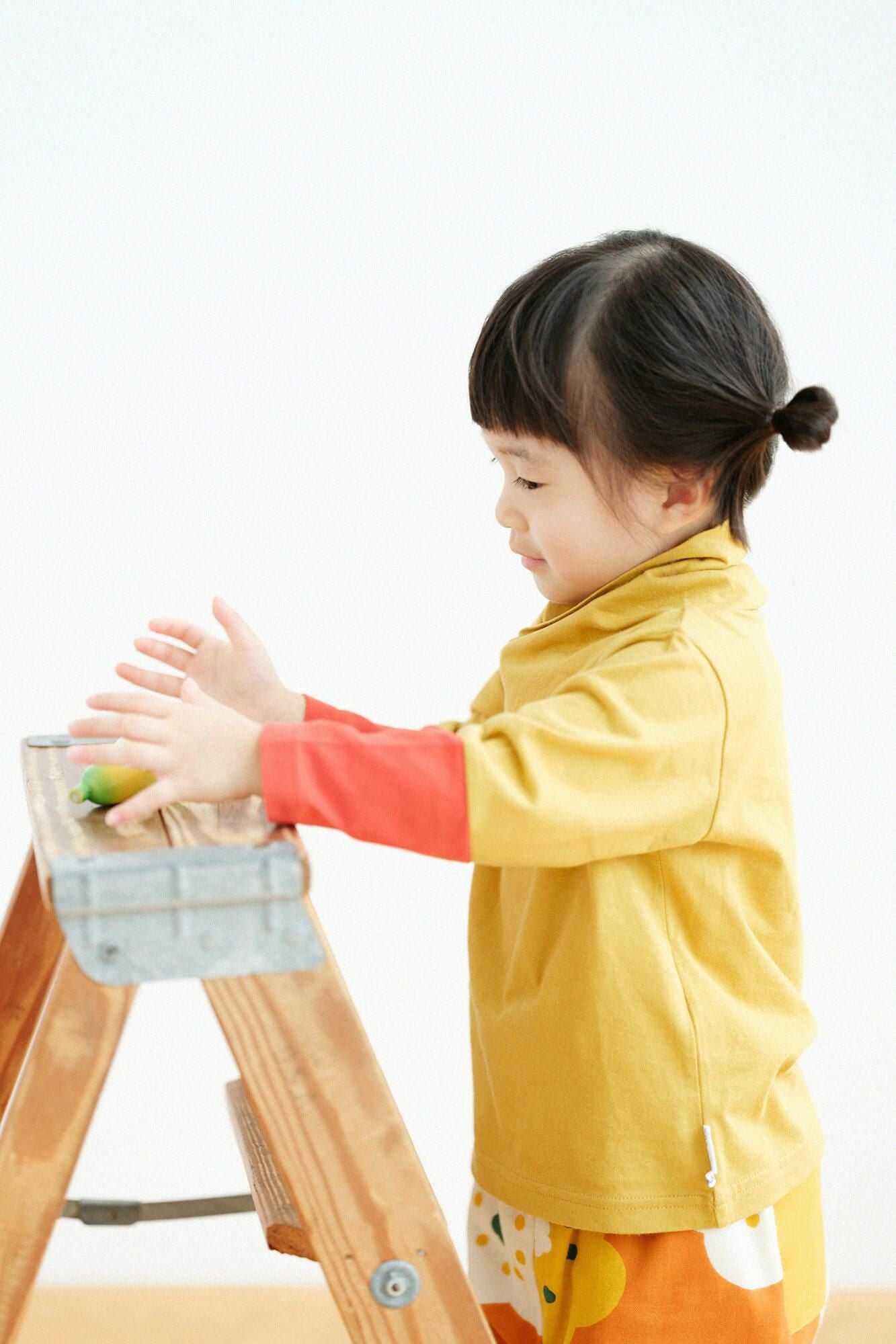 ●雙色袖 上衣/黃色×橙色