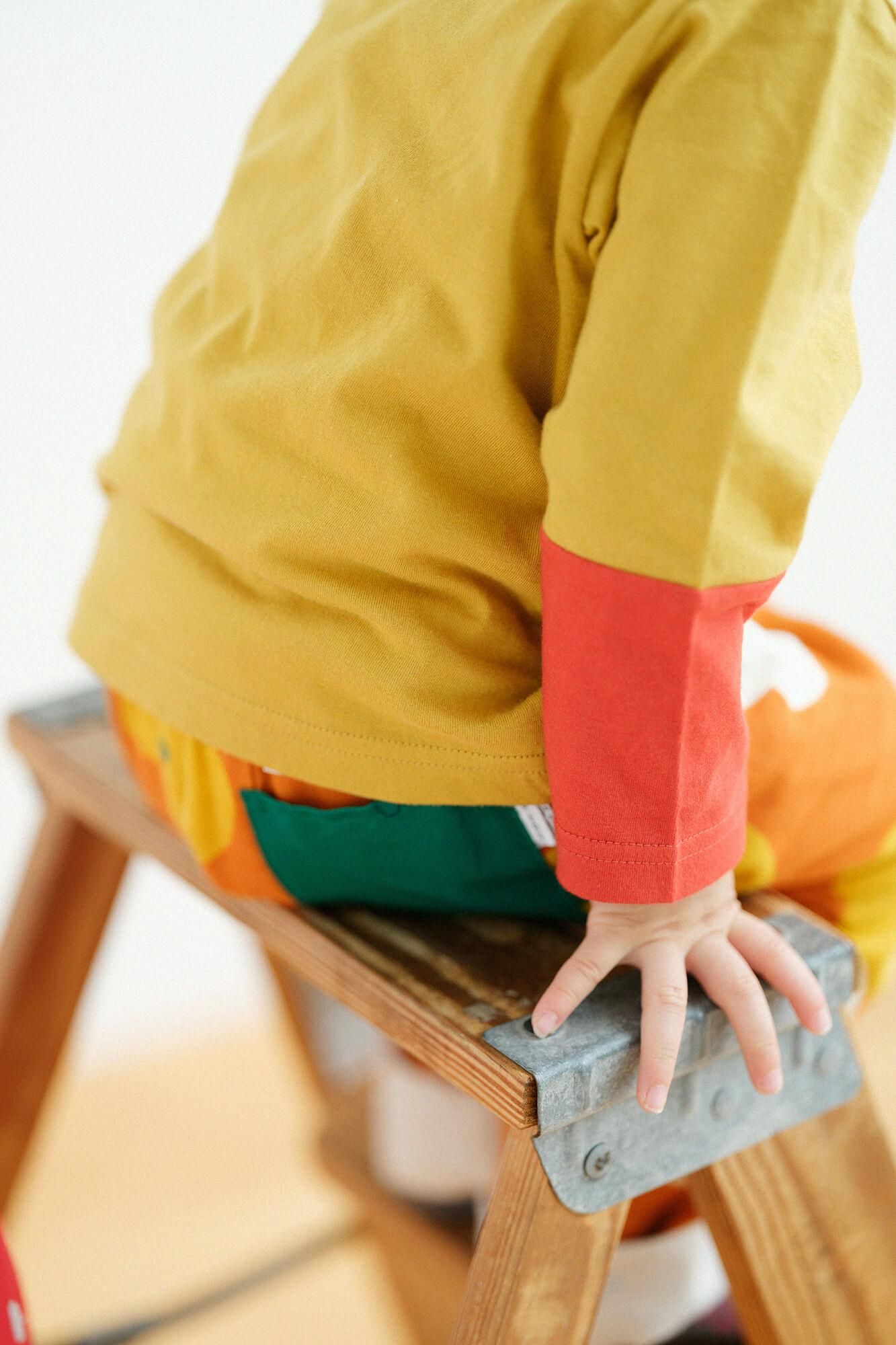 ●雙色袖 上衣/黃色×橙色