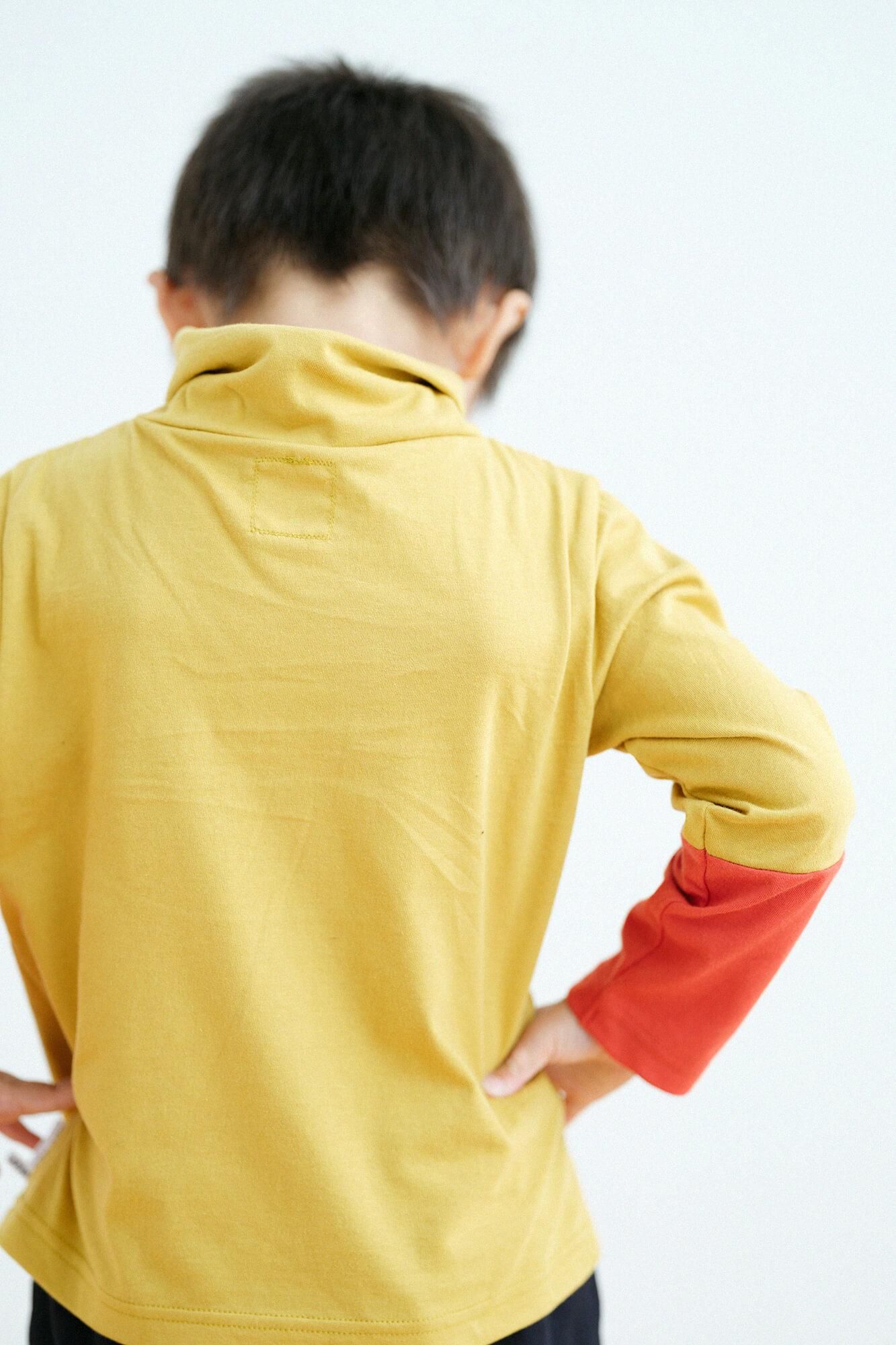 ●雙色袖 上衣/黃色×橙色