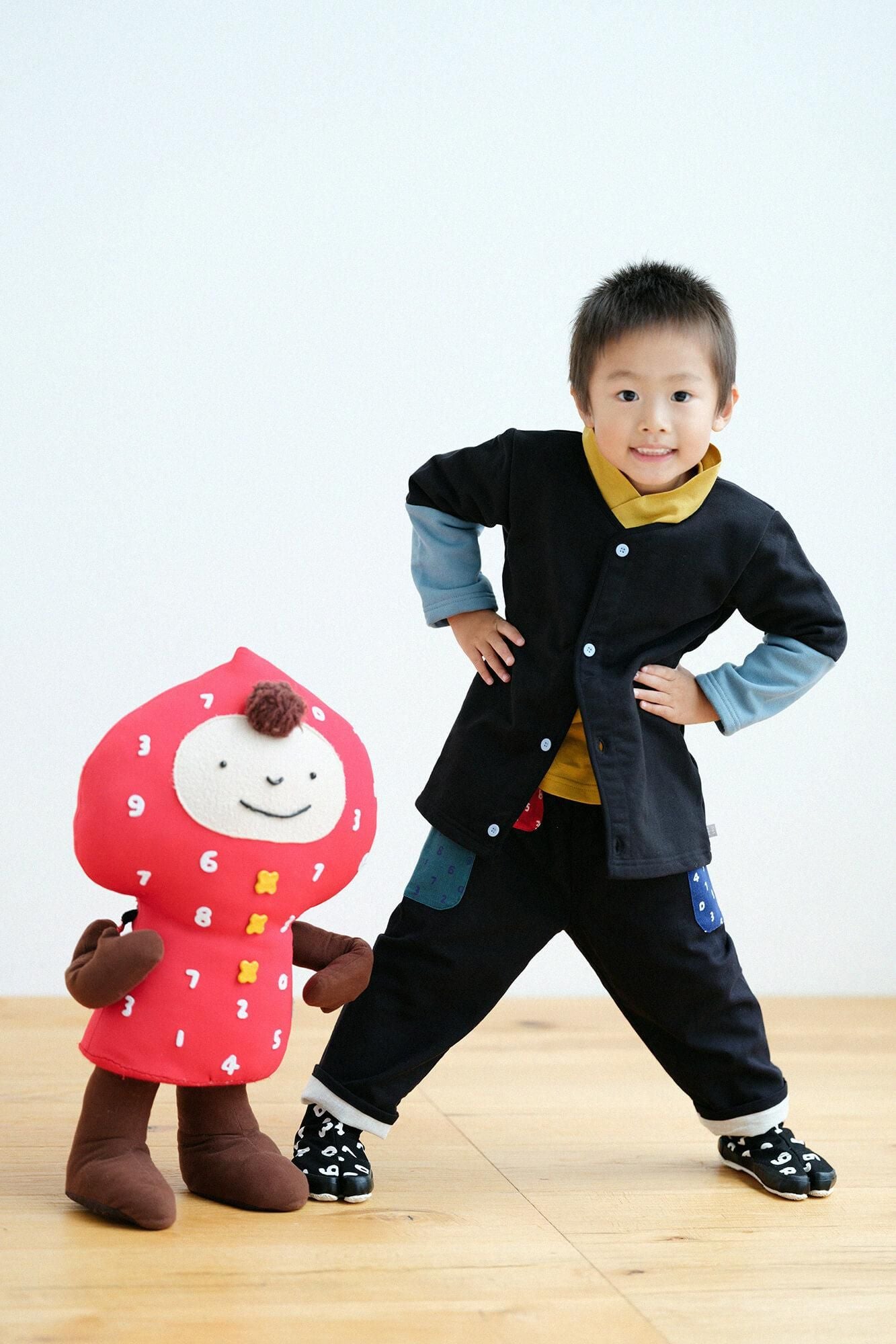 ●雙色袖 上衣/黃色×橙色