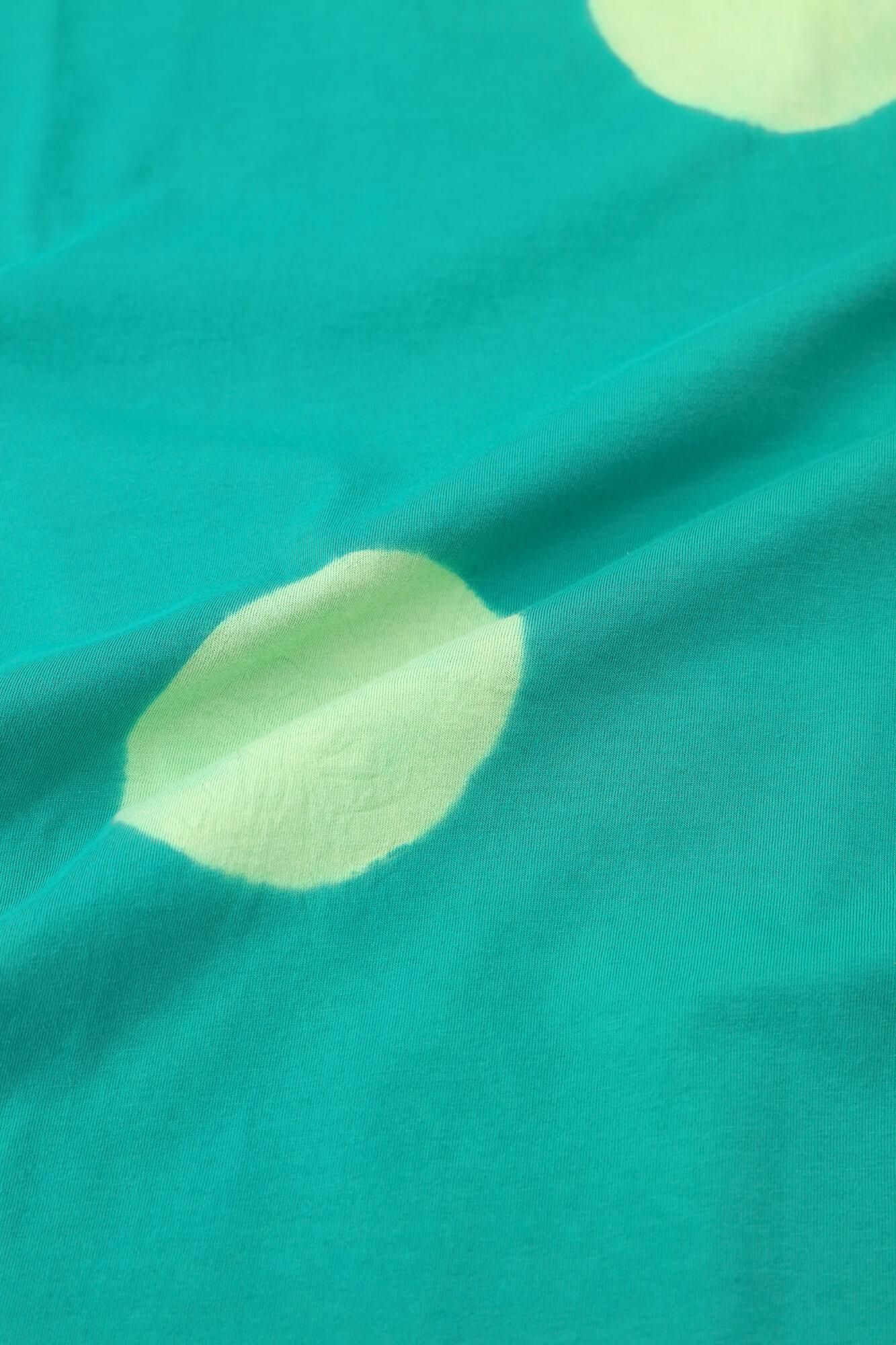 Tabata Tie-dye Turtle Neck Naginata Rectangular Dress / Polka Dots Emerald Green × Yellowish Green