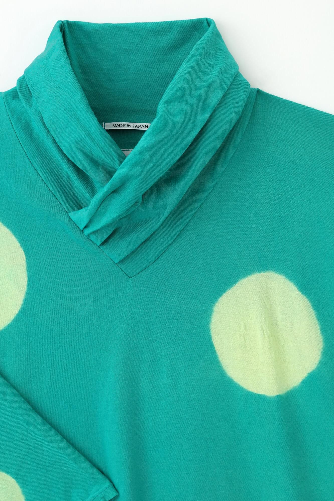 Tabata Tie-dye Turtle Neck Naginata Rectangular Dress / Polka Dots Emerald Green × Yellowish Green