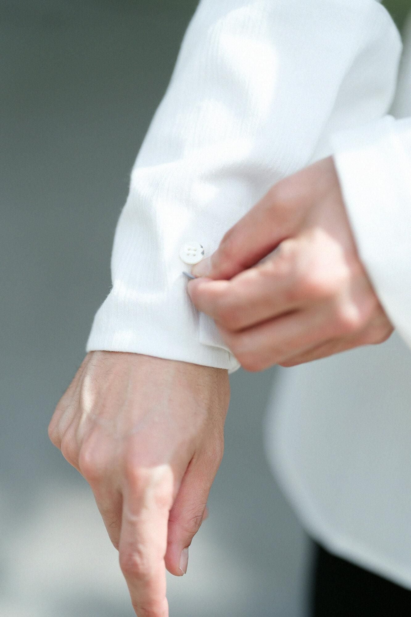 高島縮棉 20/20立領筒形袖襯衫/白色