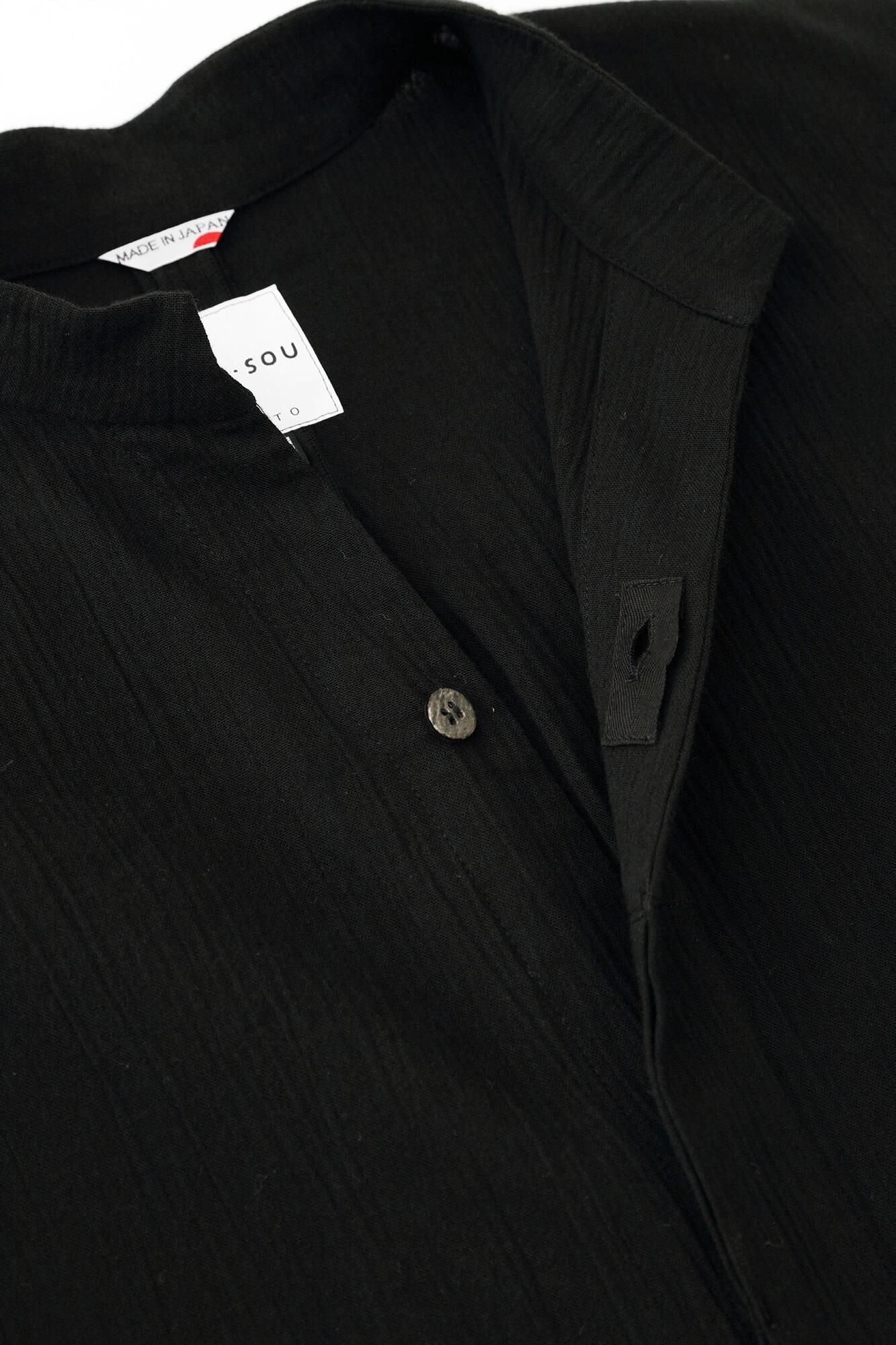 高島縮 20/20 立衿(たちえり) 筒袖襯衣(つつそでしんい)/濡羽色(ぬればいろ)