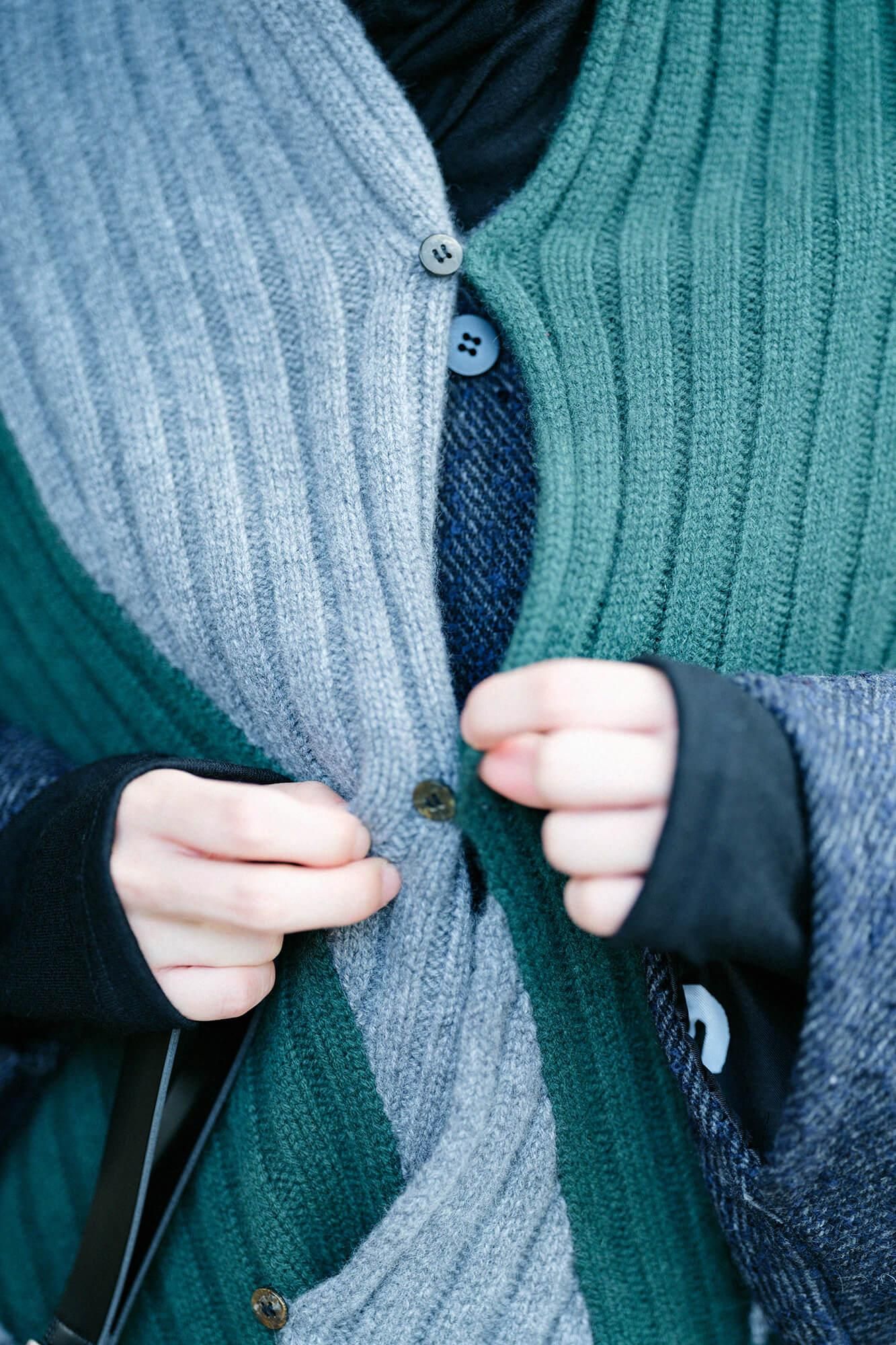 SOU・SOU×ALPHA 羊絨 枯山水圍巾/深綠色×墨黑色