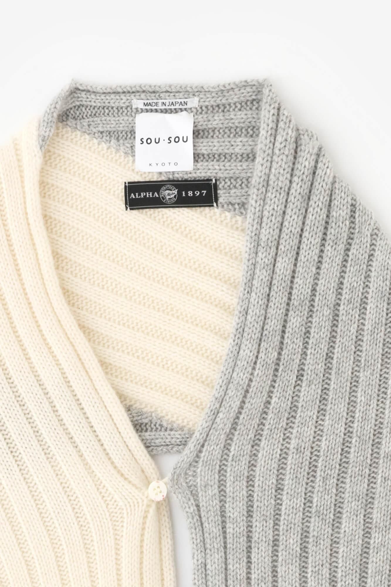 SOU・SOU×ALPHA 羊絨枯山水圍巾/淺灰色×鳥白色