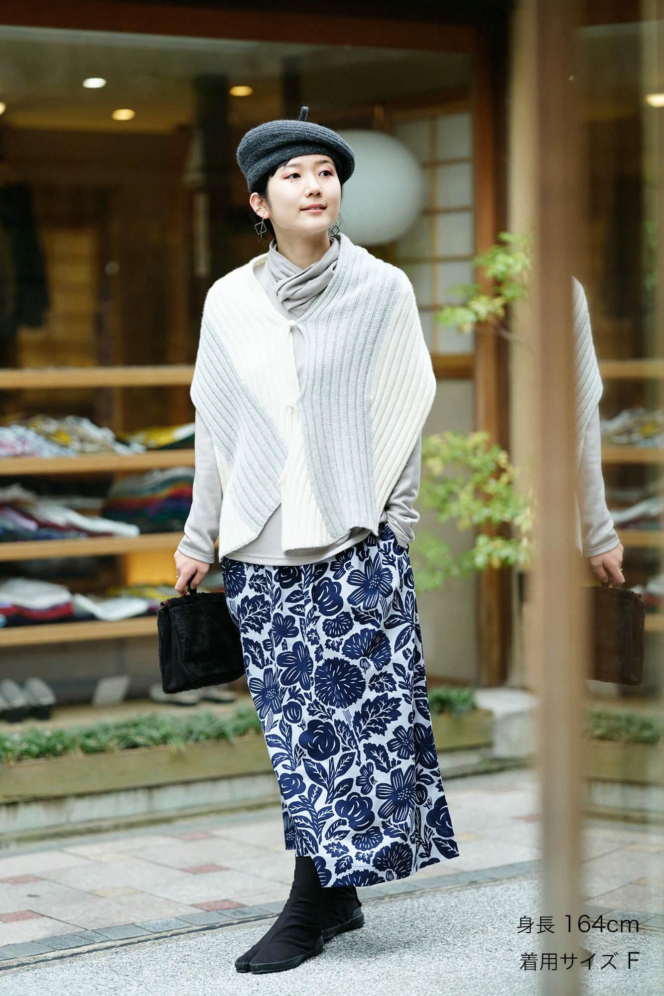 SOU・SOU×ALPHA 羊絨枯山水圍巾/淺灰色×鳥白色