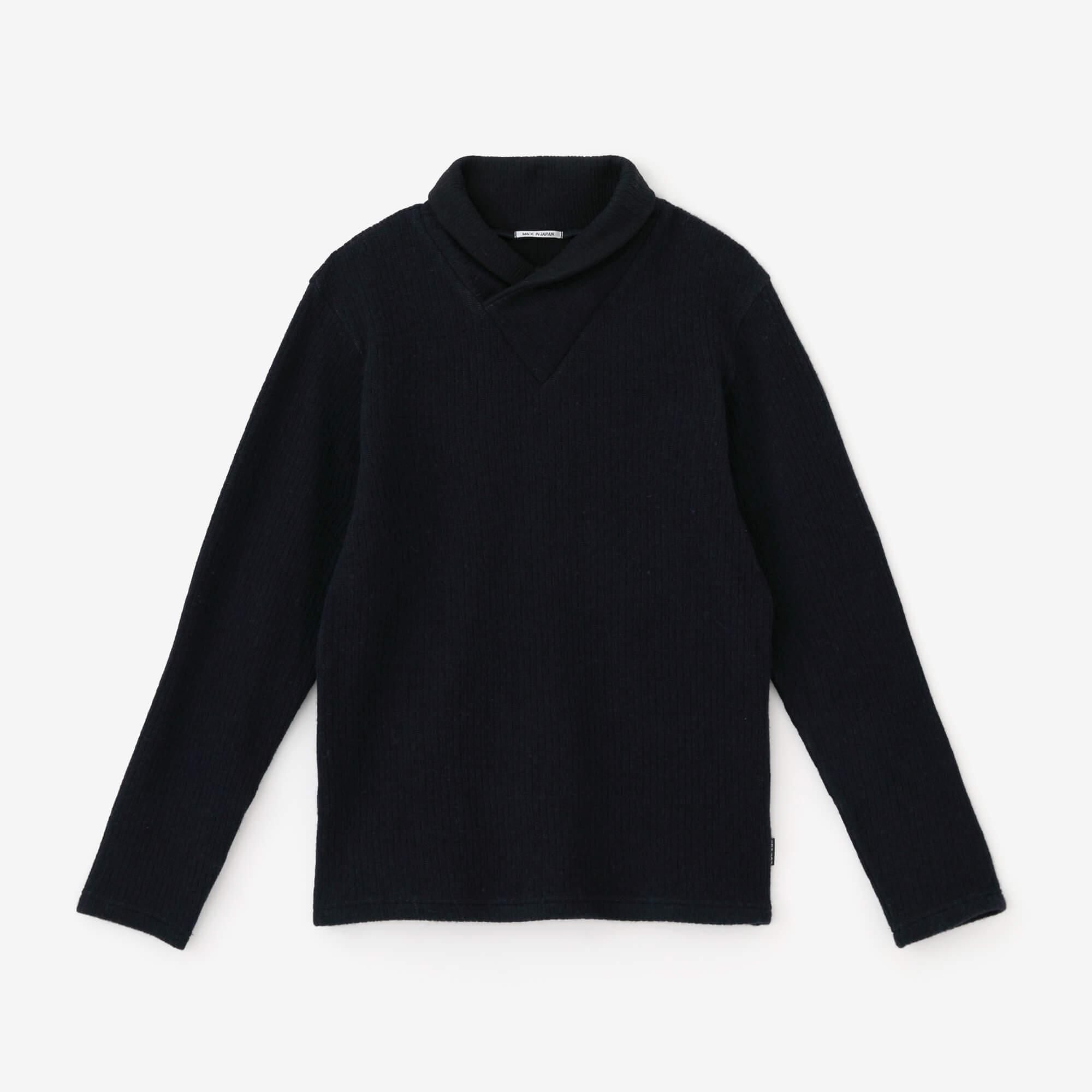 【官網限定】棉毛雙層編半衿秋聲 高領上衣/深藍色