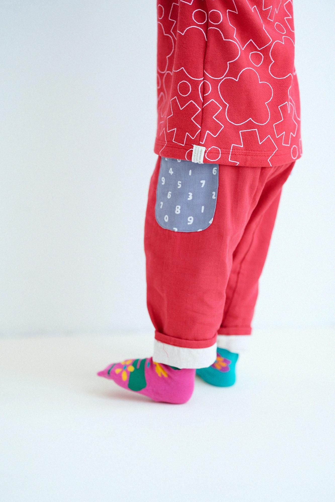 ●伊勢木棉 三袋童裝長褲 附裡襯/紅色