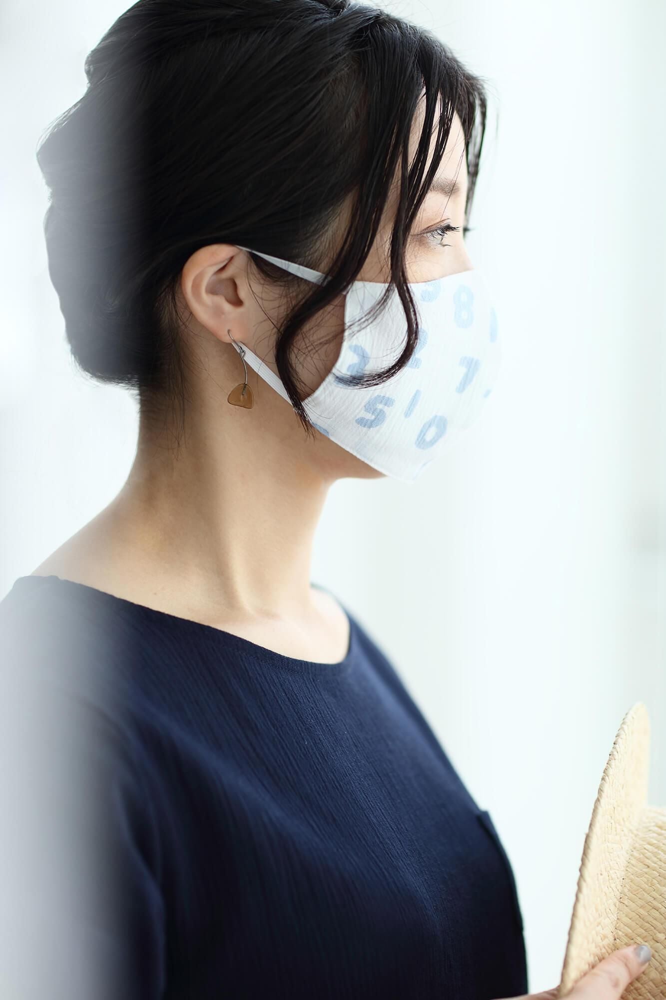 ◎【30%OFF】Chizimi Cotton Cotton Mask / SO-SU-U Kon White× Light Indigo