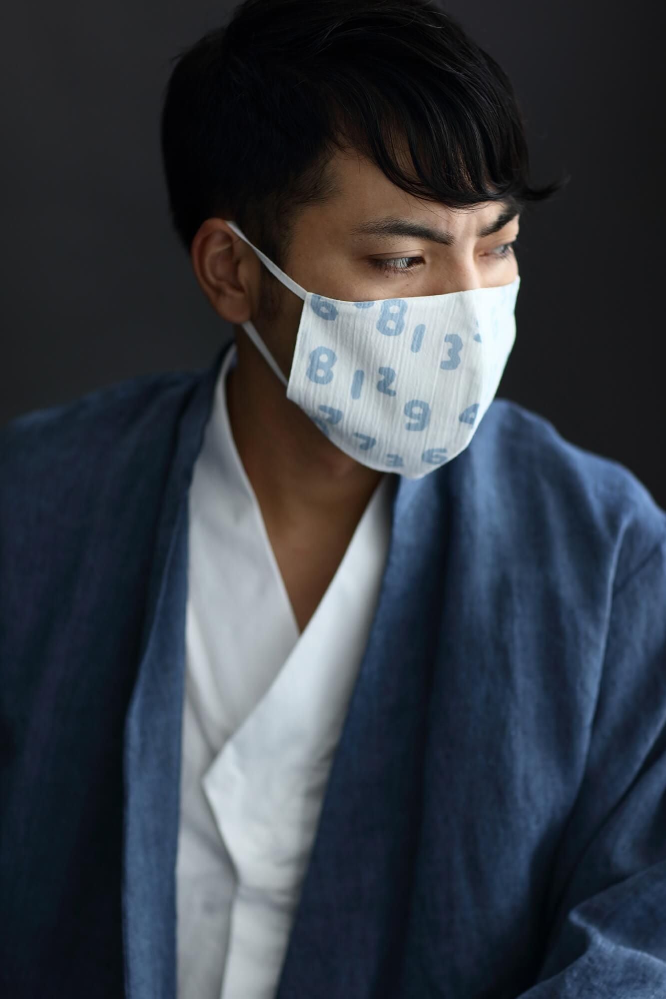 ◎【30%OFF】Chizimi Cotton Cotton Mask / SO-SU-U Kon White× Light Indigo