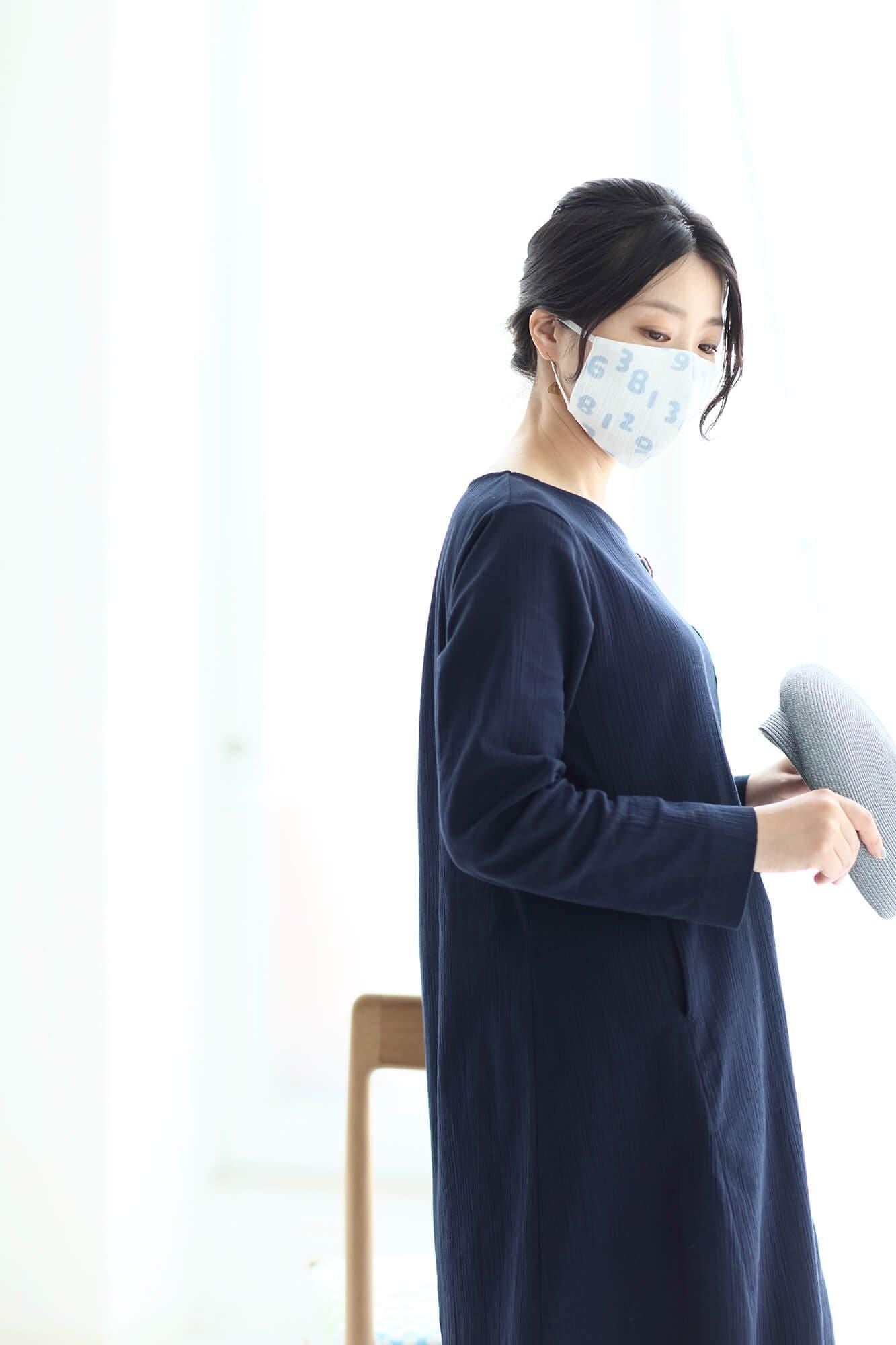 ◎【30%OFF】Chizimi Cotton Cotton Mask / SO-SU-U Kon White× Light Indigo