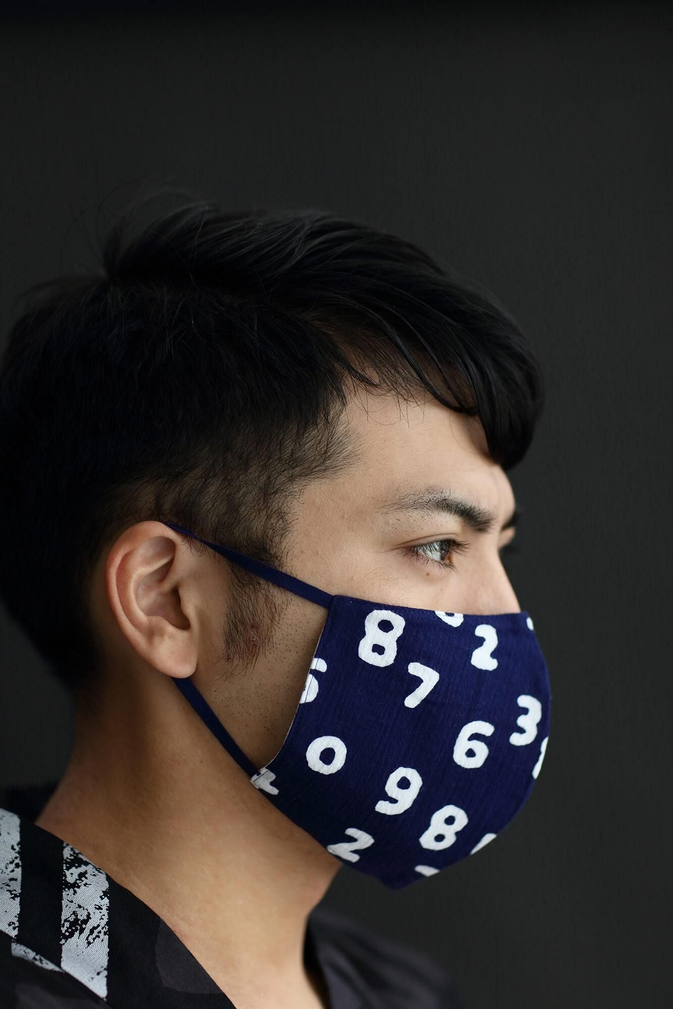 ◎【30%OFF】高島縮棉圖案紋樣布口罩/SO-SU-U十數 昆 深藍色