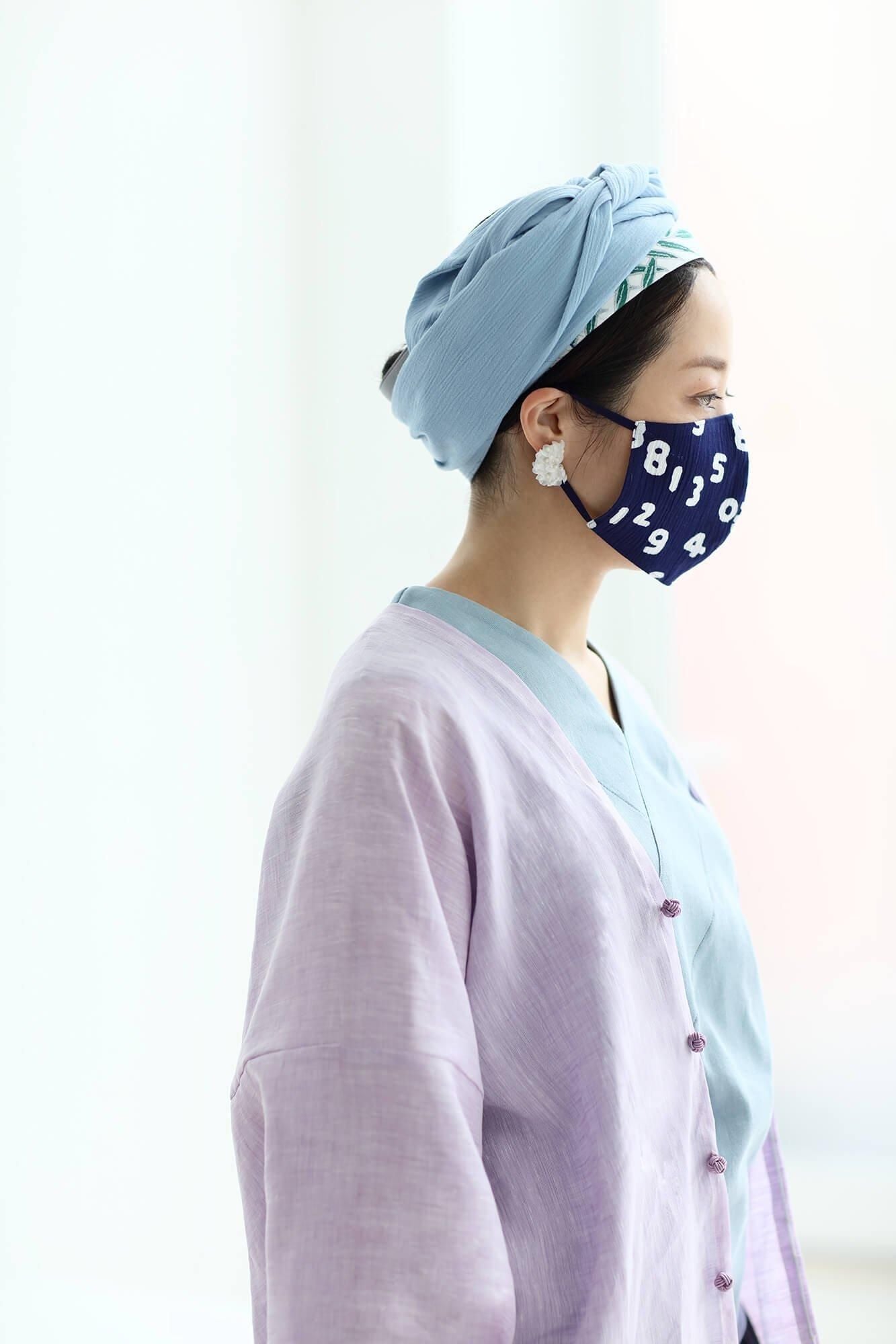 ◎【30%OFF】高島縮棉圖案紋樣布口罩/SO-SU-U十數 昆 深藍色