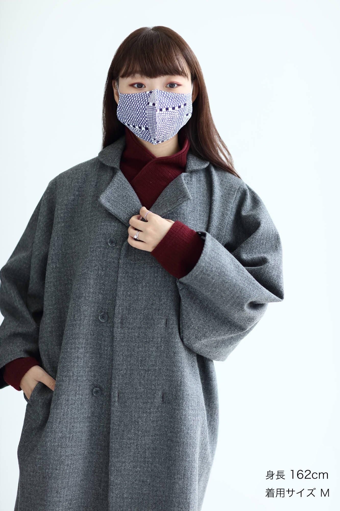 ◎【30%OFF】Chizimi Cotton Cotton Mask / Lines and Dots 2 Greyish Blue