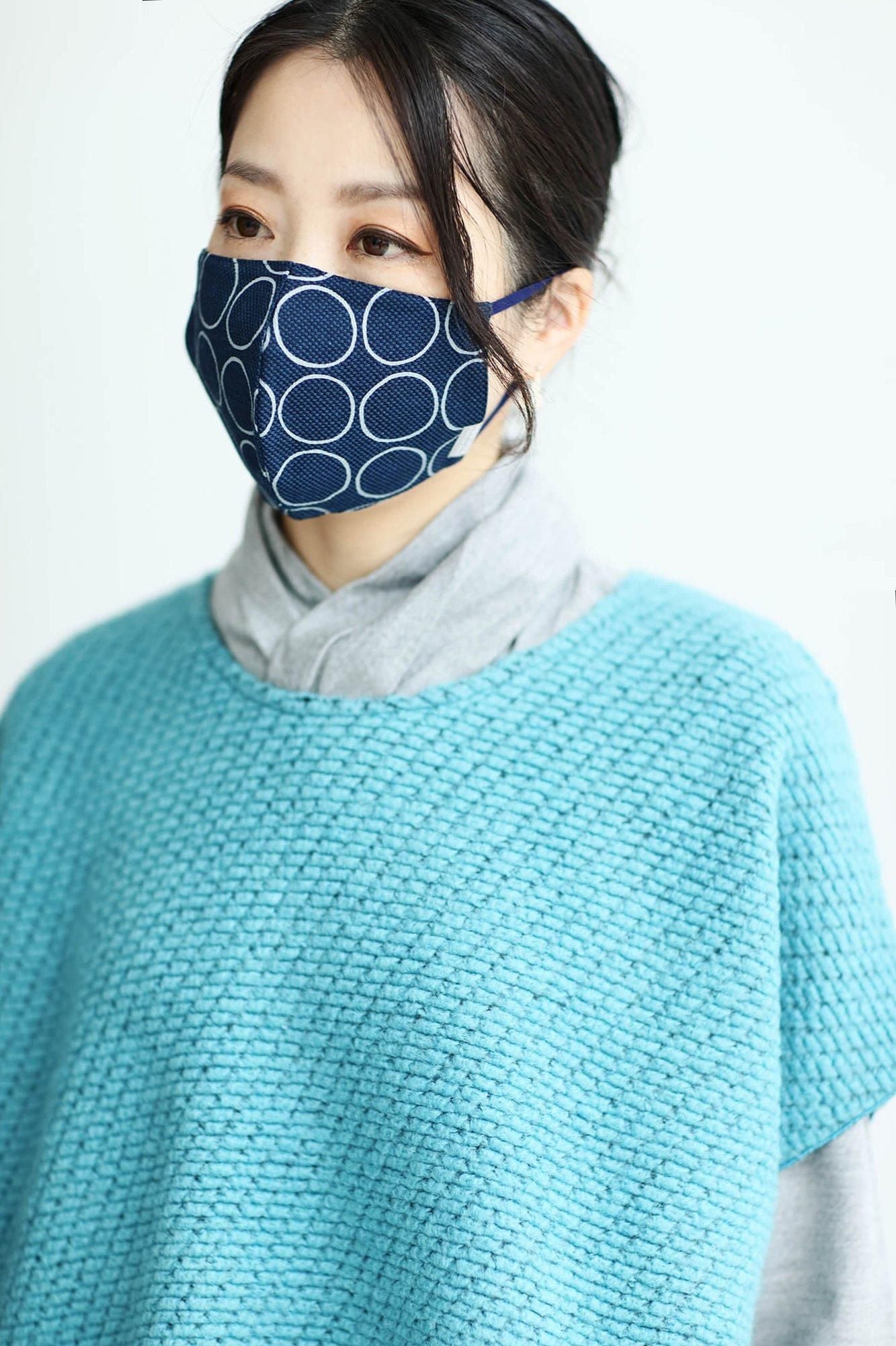 ◎【30%OFF】棉麻紡×高島縮棉 圖案紋樣布口罩/排圈圈 深藍色×灰色