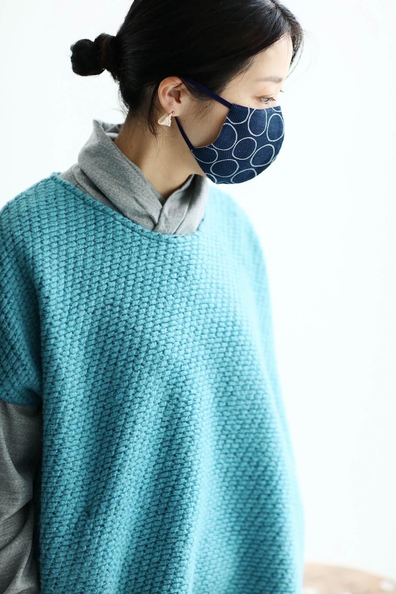 ◎【30%OFF】棉麻紡×高島縮棉 圖案紋樣布口罩/排圈圈 深藍色×灰色