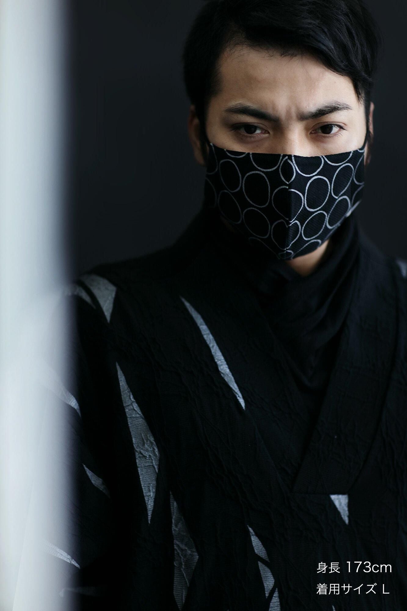 ◎【30%OFF】棉麻紡×高島縮棉 圖案紋樣布口罩/排圈圈 黑色×灰炭色