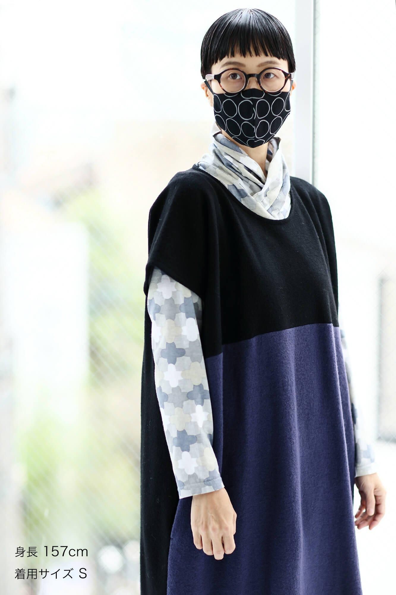 ◎【30%OFF】棉麻紡×高島縮棉 圖案紋樣布口罩/排圈圈 黑色×灰炭色