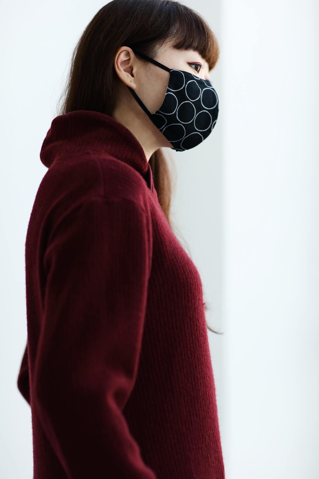 ◎【30%OFF】棉麻紡×高島縮棉 圖案紋樣布口罩/排圈圈 黑色×灰炭色